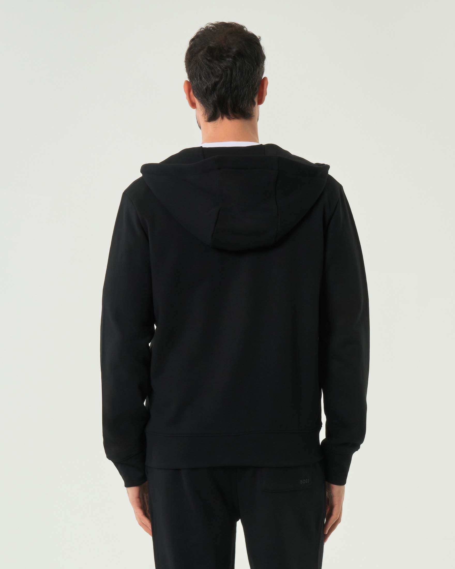 Felpa Boss nera con cappuccio e chiusura zip in puro cotone