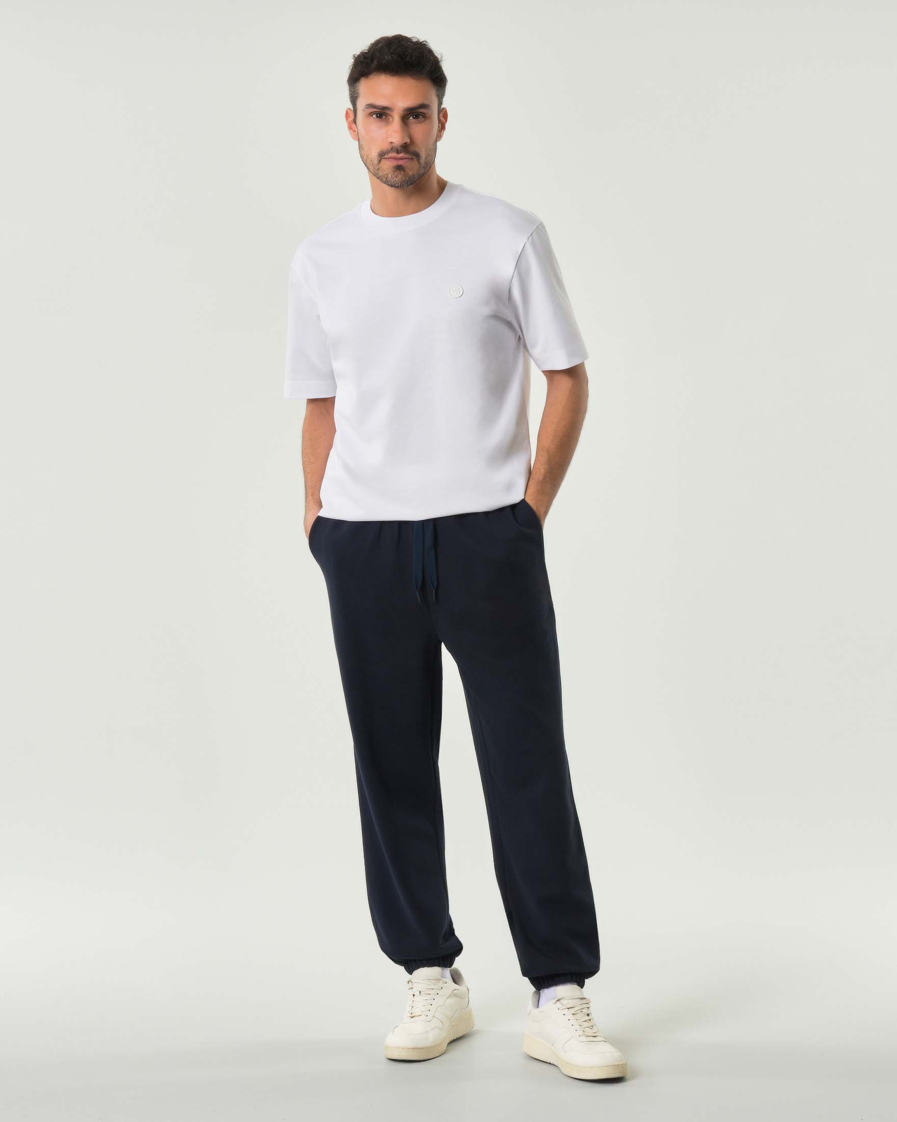 Pantalone Boss blu in felpa di puro cotone