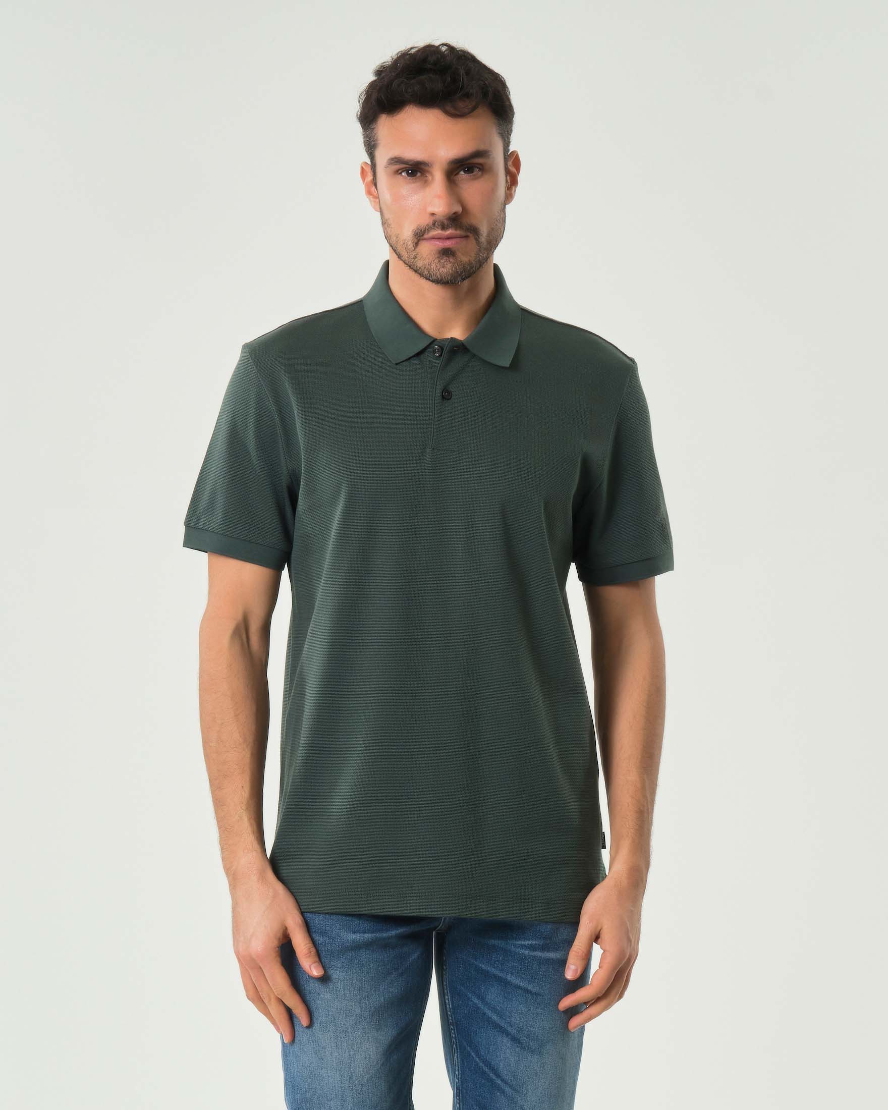 Polo Boss mezza manica Parlay verde in cotone micro armatura