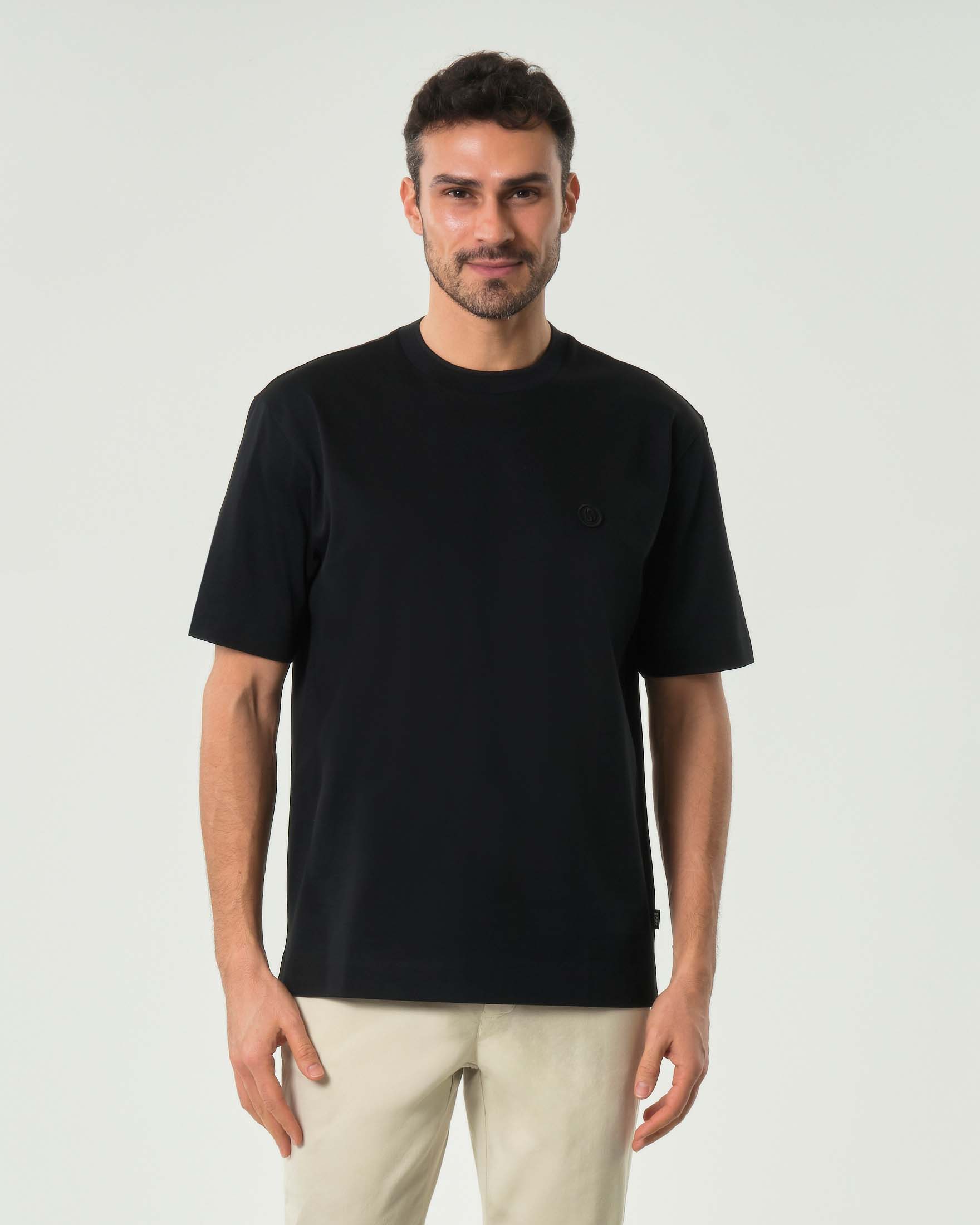 T-shirt mezza manica Tames Boss relaxed-fit nera in puro cotone
