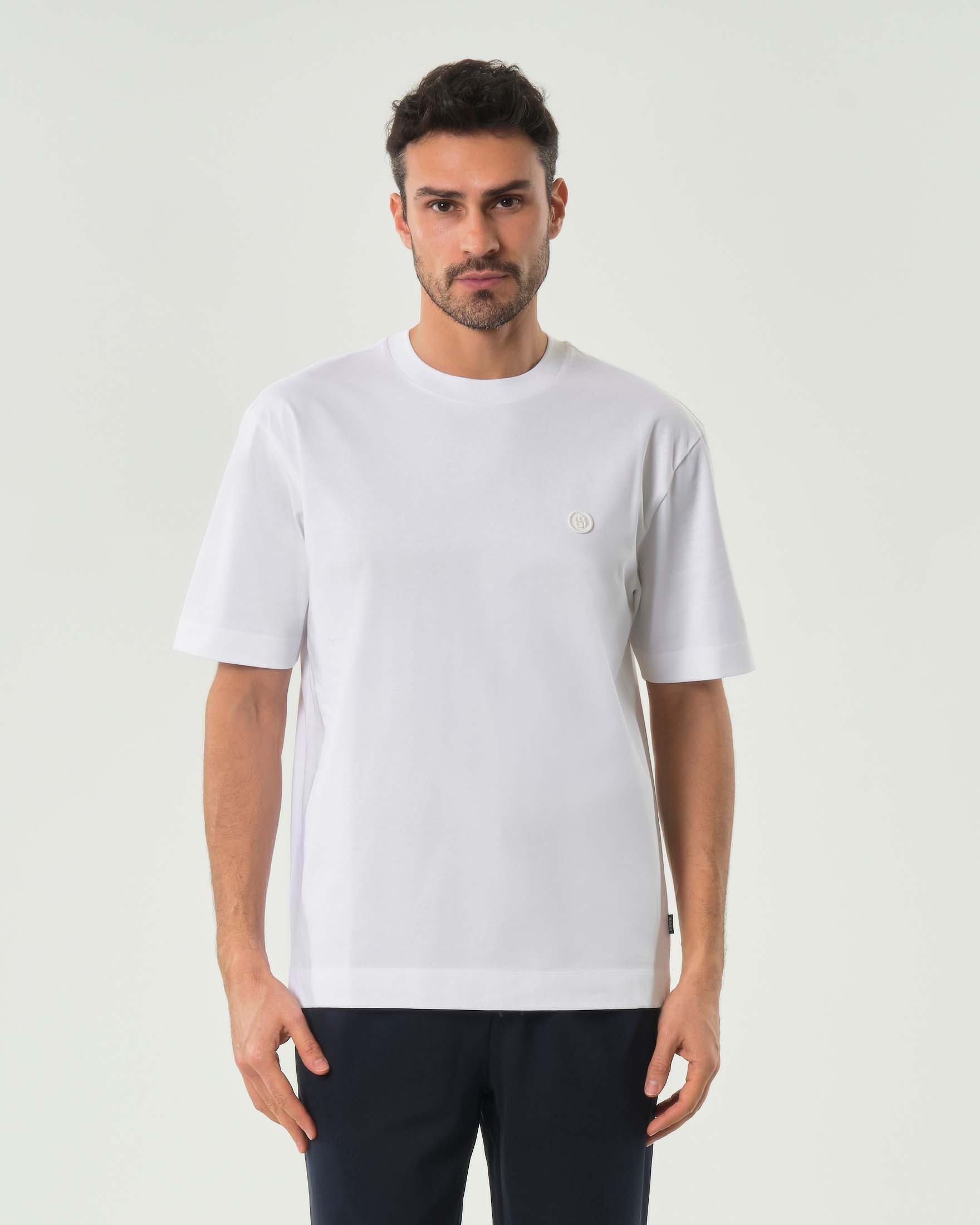 T-shirt mezza manica Tames Boss relaxed-fit bianca in puro cotone