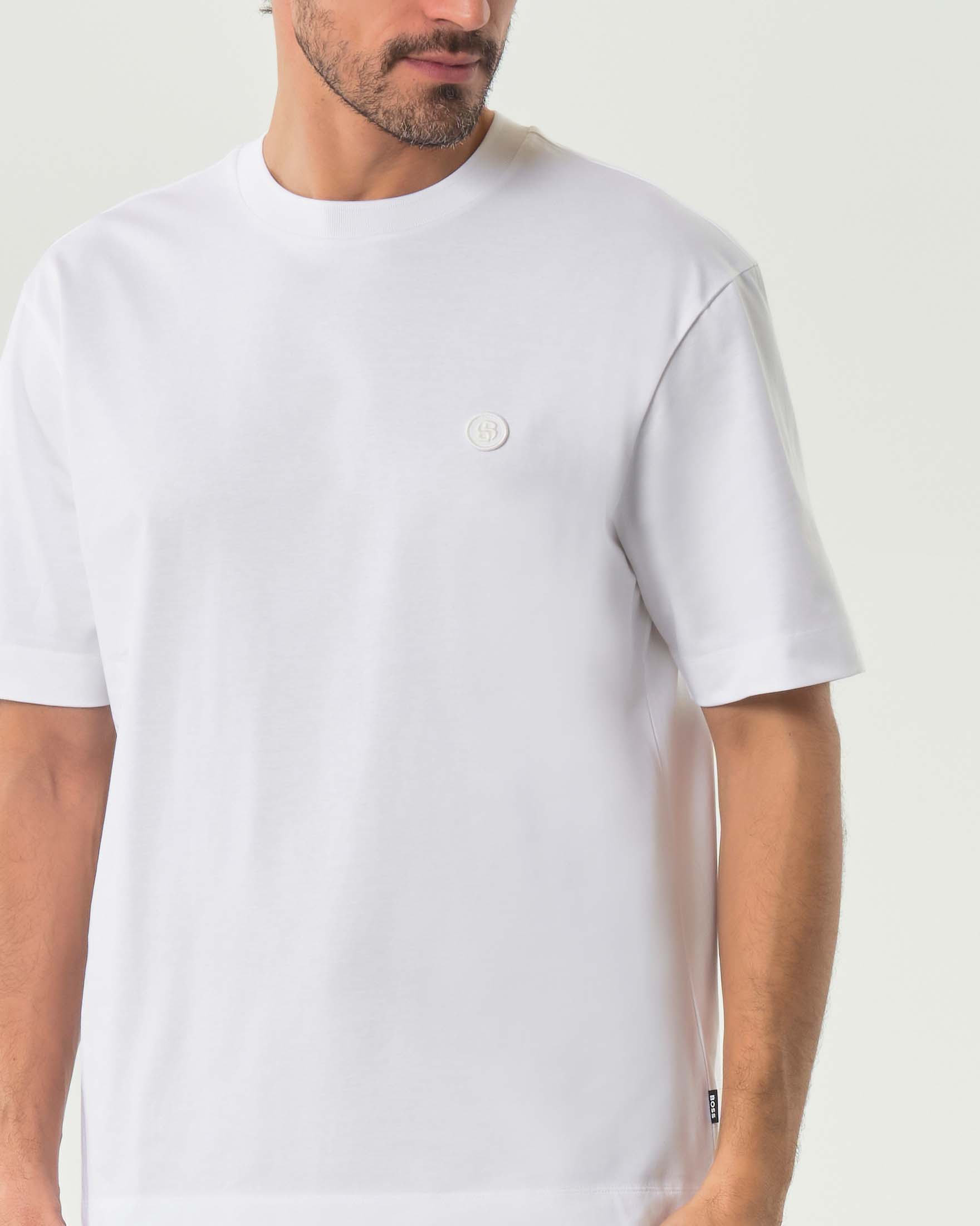 T-shirt mezza manica Tames Boss relaxed-fit bianca in puro cotone