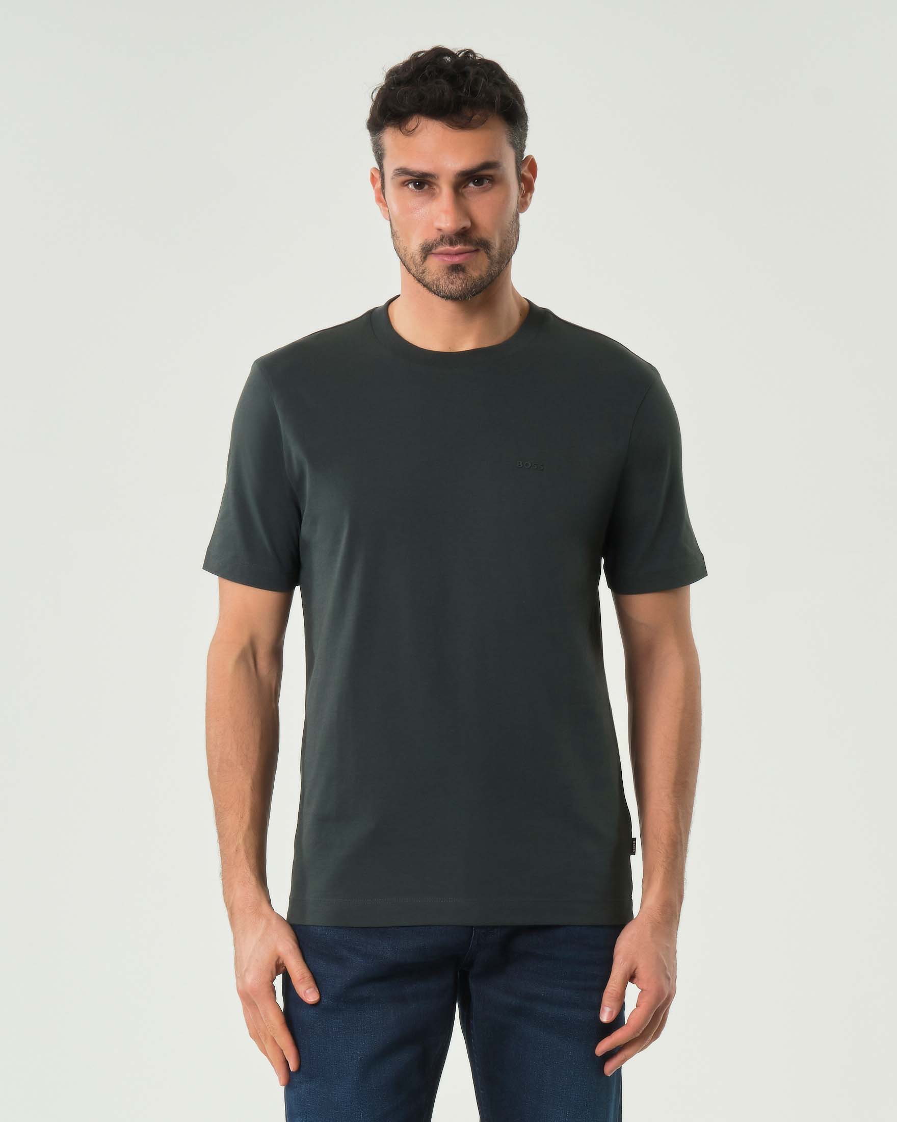 T-shirt Thompson Boss verde mezza manica in puro cotone
