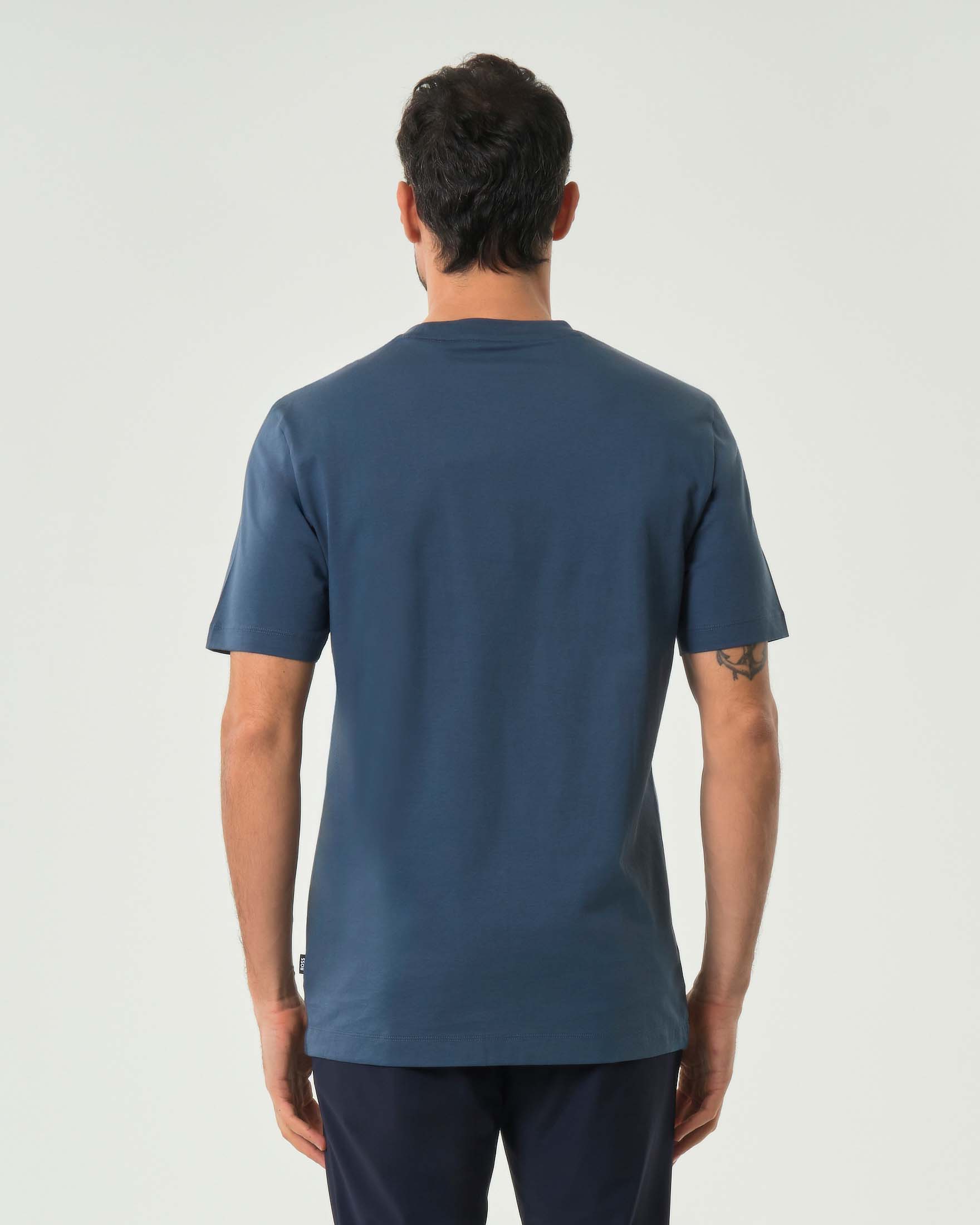 T-shirt Thompson Boss blu indaco mezza manica in puro cotone
