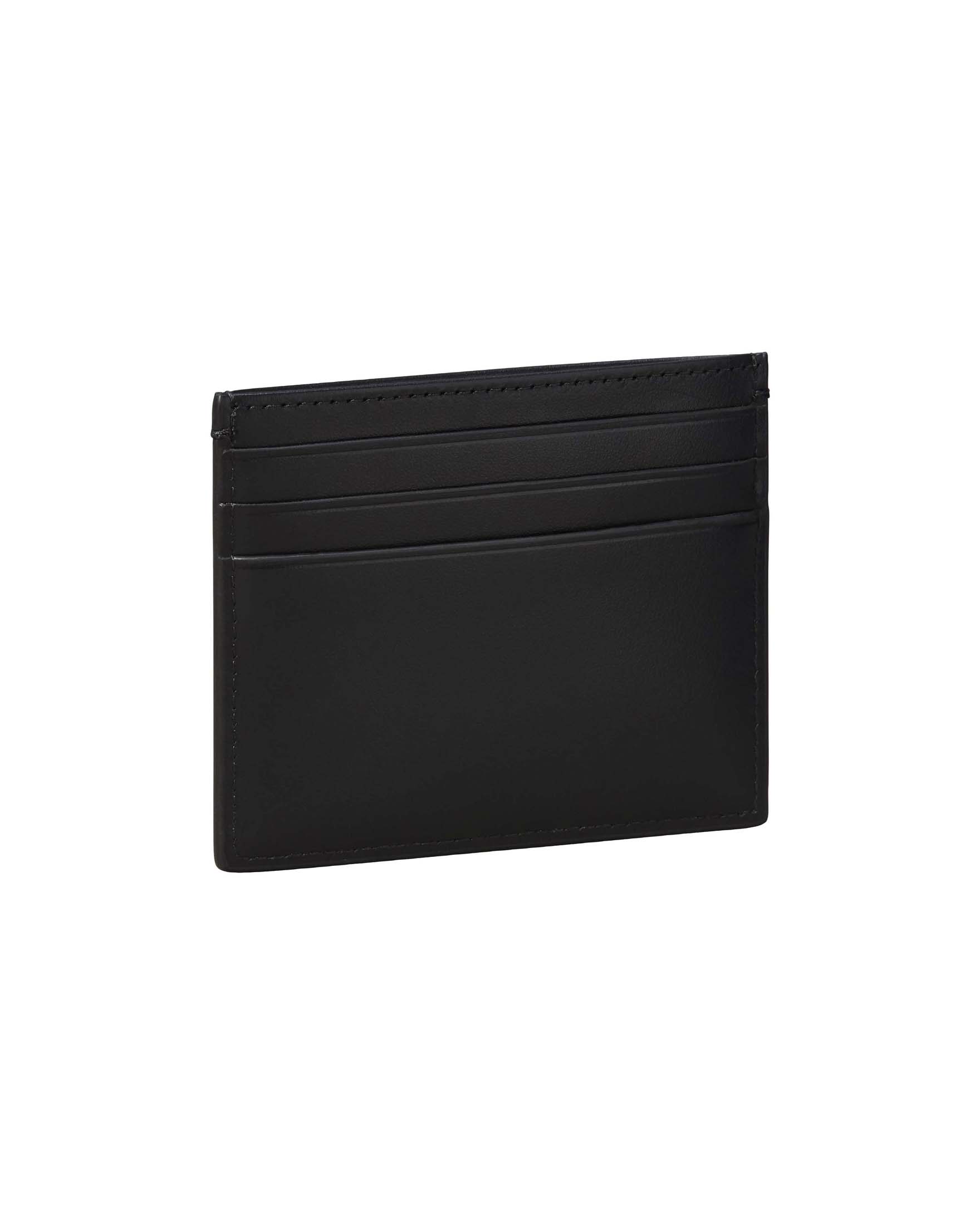 Portacarte Calvin Klein Jeans nero in pelle con logo metallico frontale image