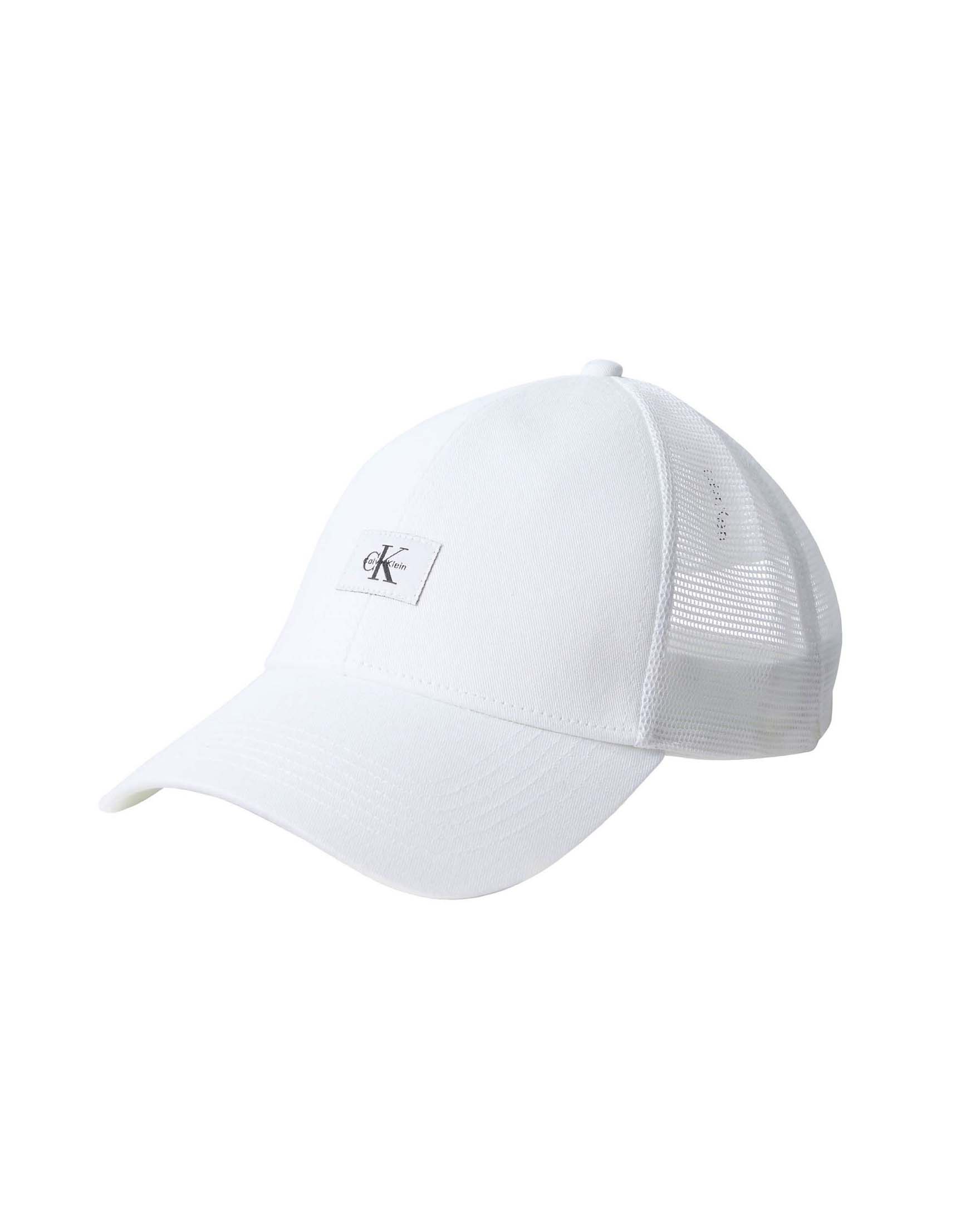Berretto trucker Calvin Klein Jeans bianco in cotone con logo stampato e retro in mesh