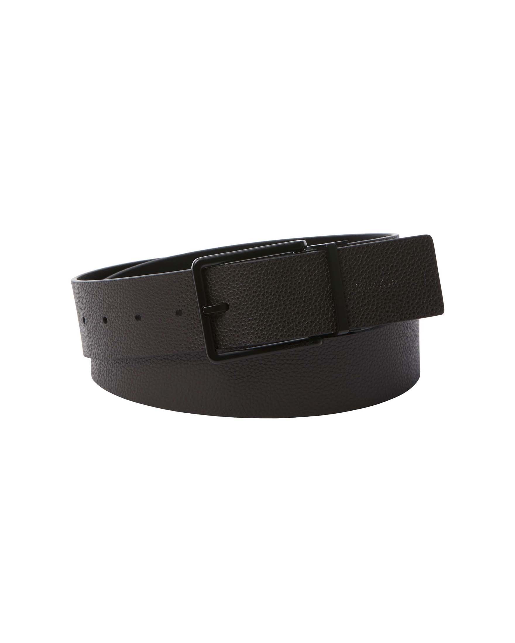 Cintura Calvin Klein Jeans nera in pelle martellata reversibile in liscia con logo impresso