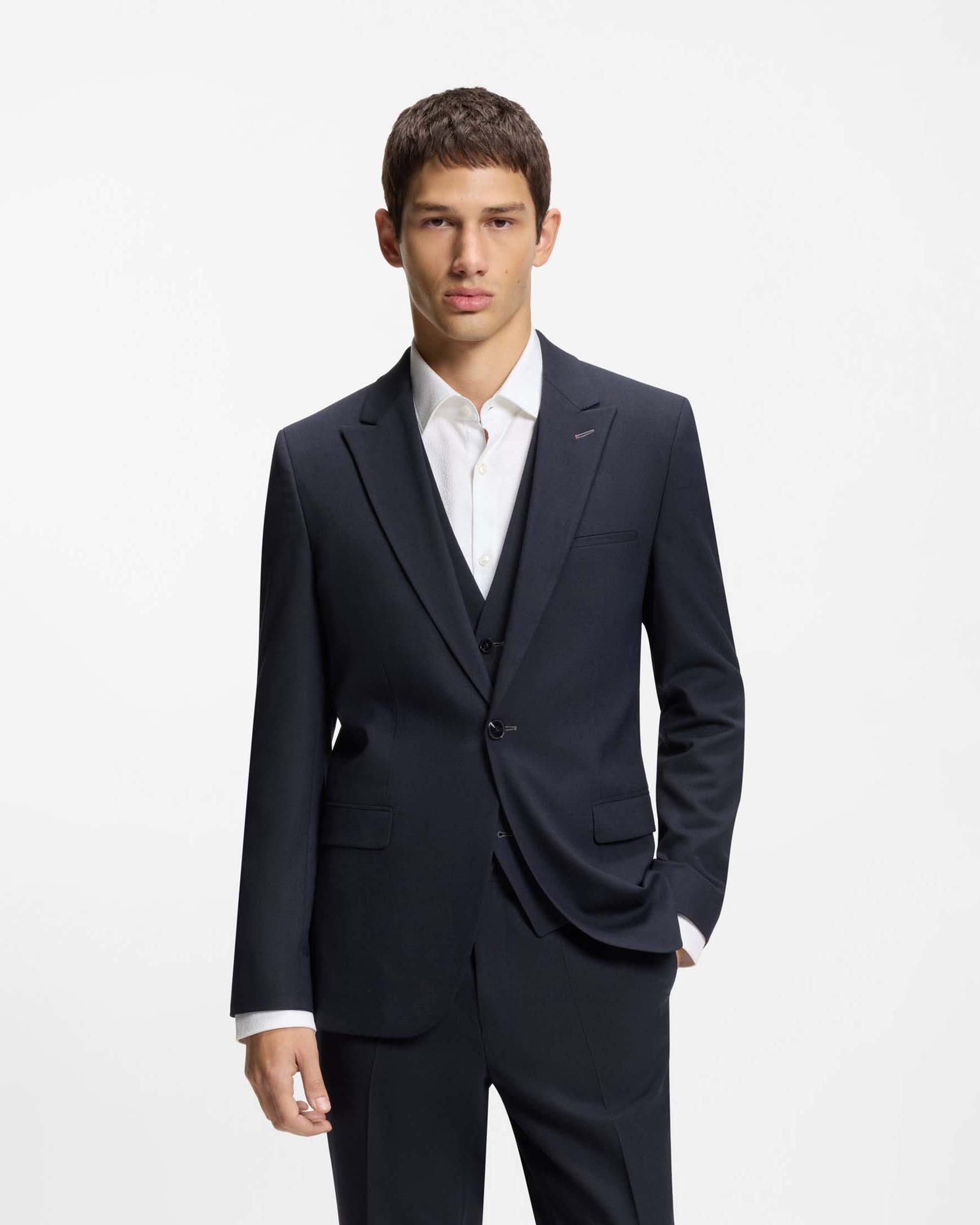 Abito tre pezzi Hugo blu scuro in misto lana elasticizzata strutturata image