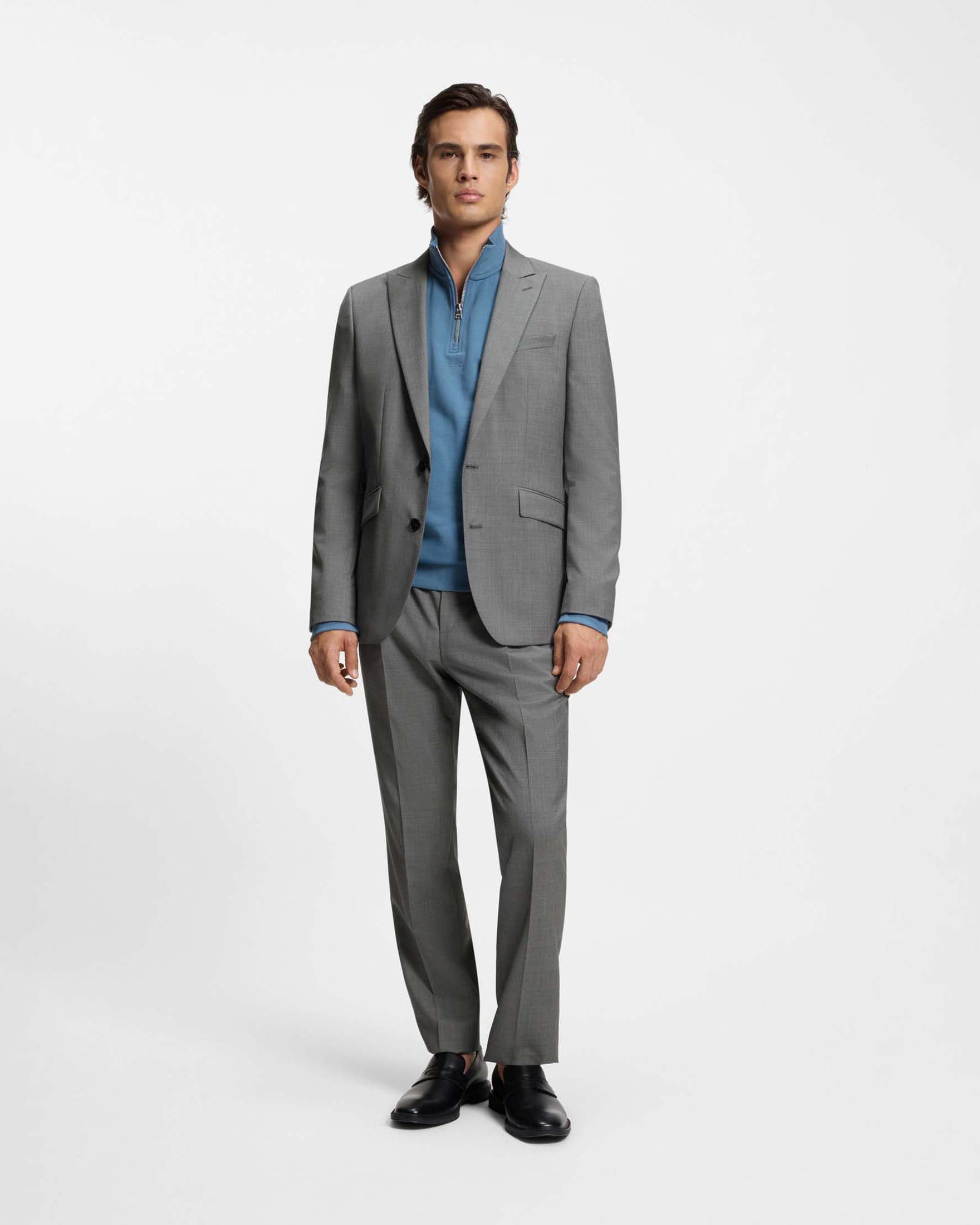 Pantaloni chino Hugo grigi in lana vergine con micro fantasia dobby e pinces