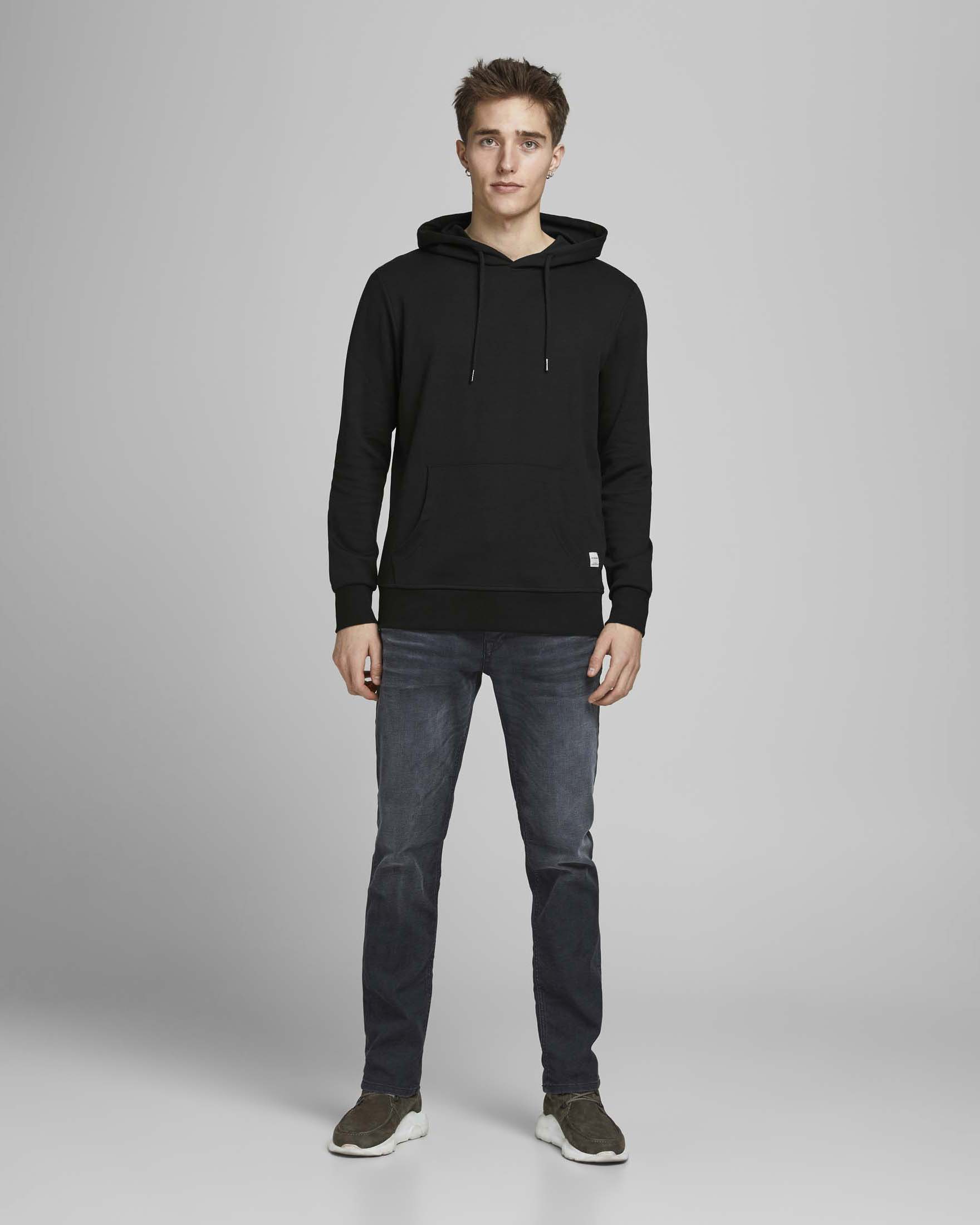 Felpa con cappuccio Jack & Jones nera in misto cotone con tasca a marsupio