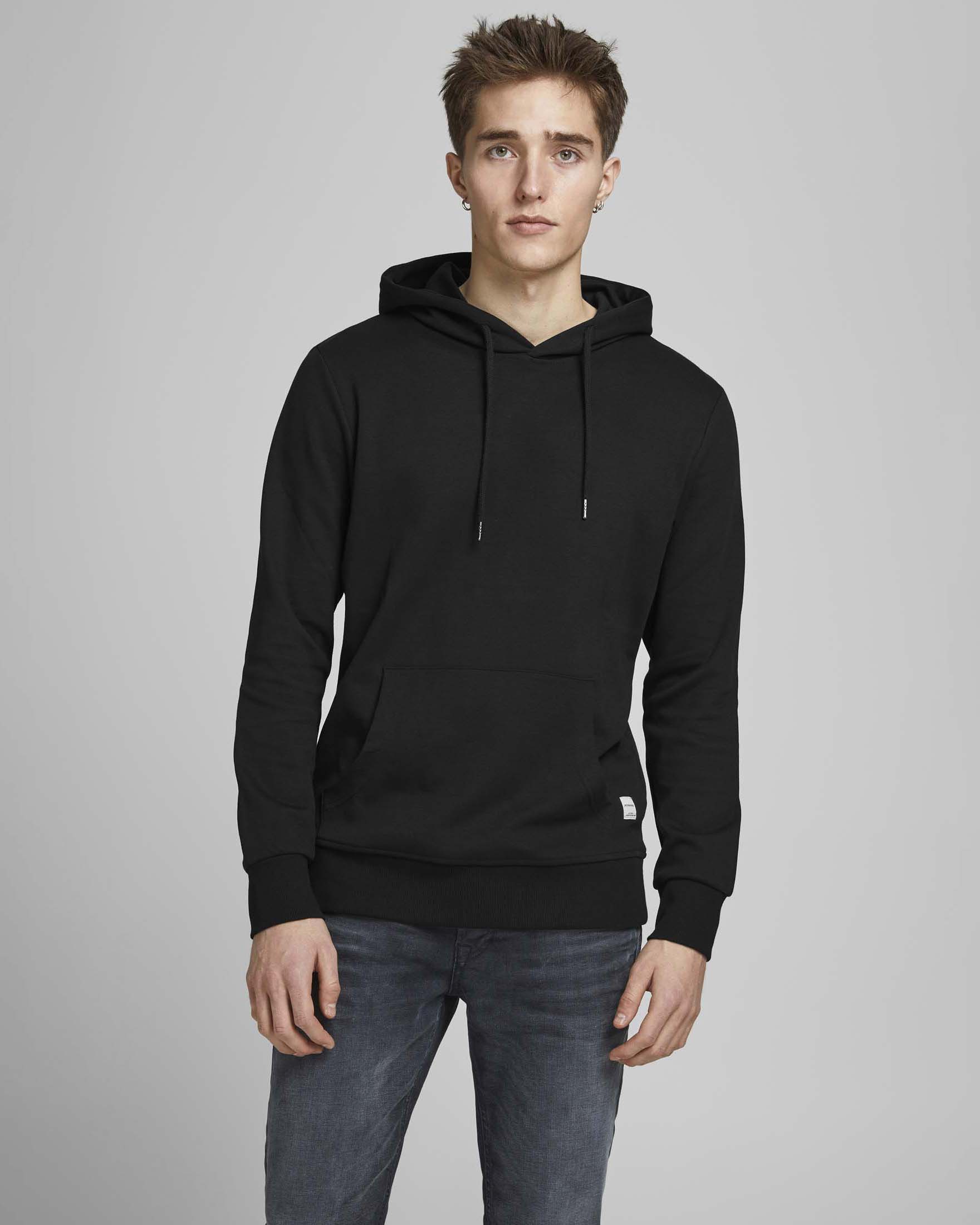 Felpa con cappuccio Jack & Jones nera in misto cotone con tasca a marsupio image