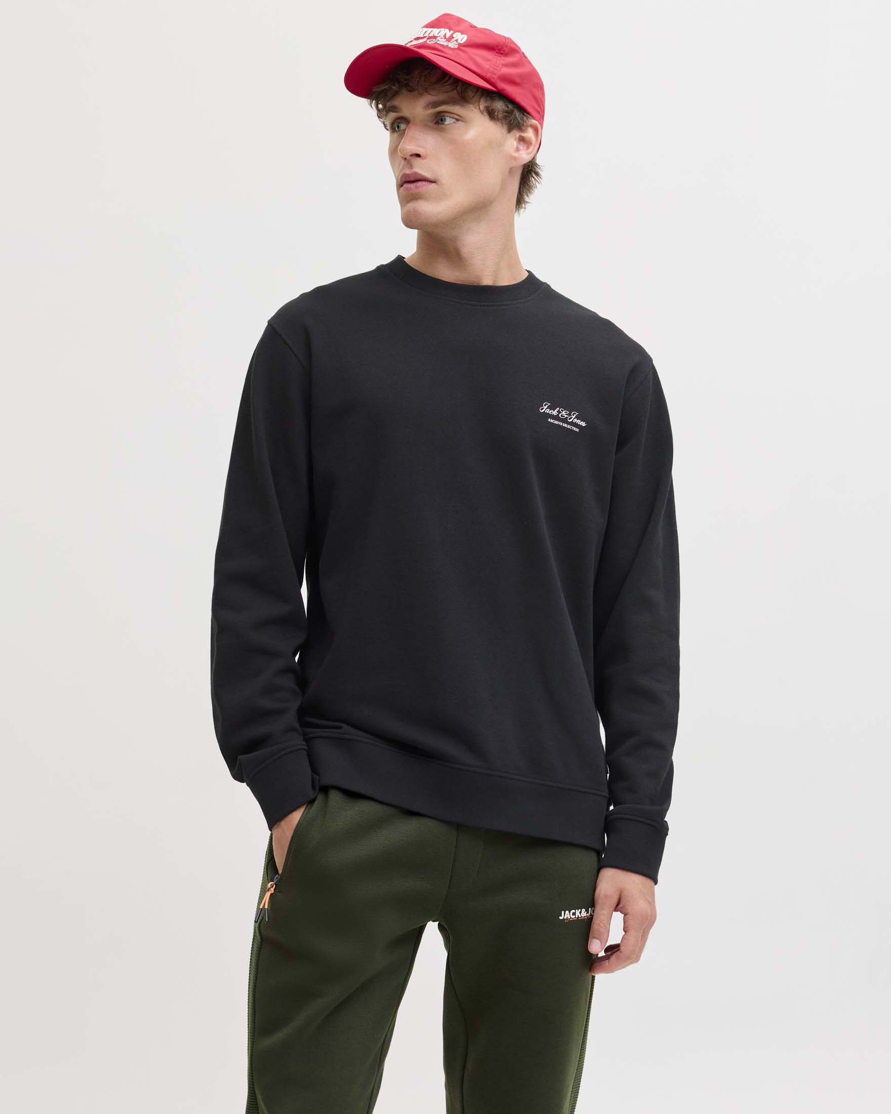 Felpa girocollo nera in misto cotone biologico Jack & Jones image