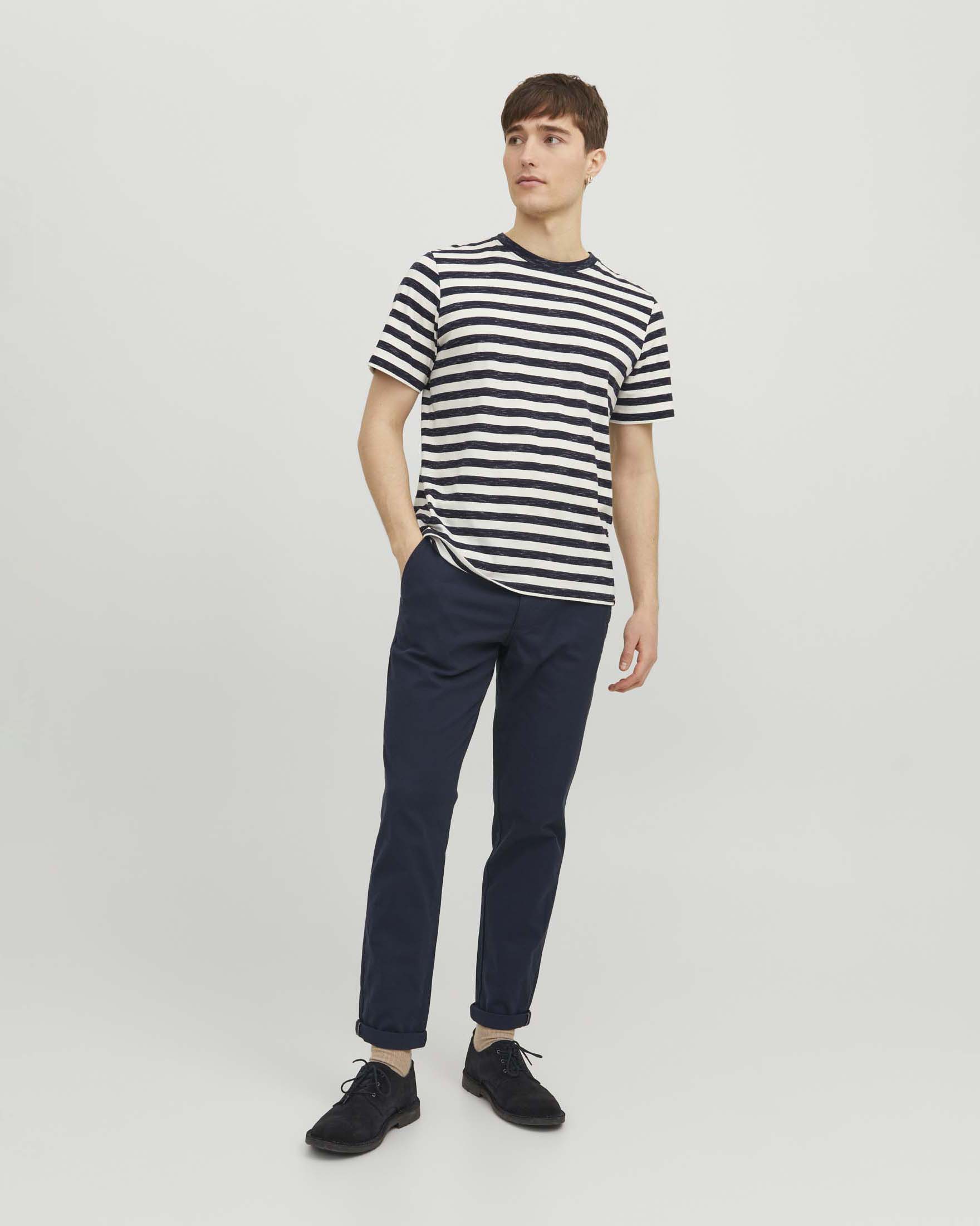 Pantaloni chino blu in misto cotone con motivo geometrico