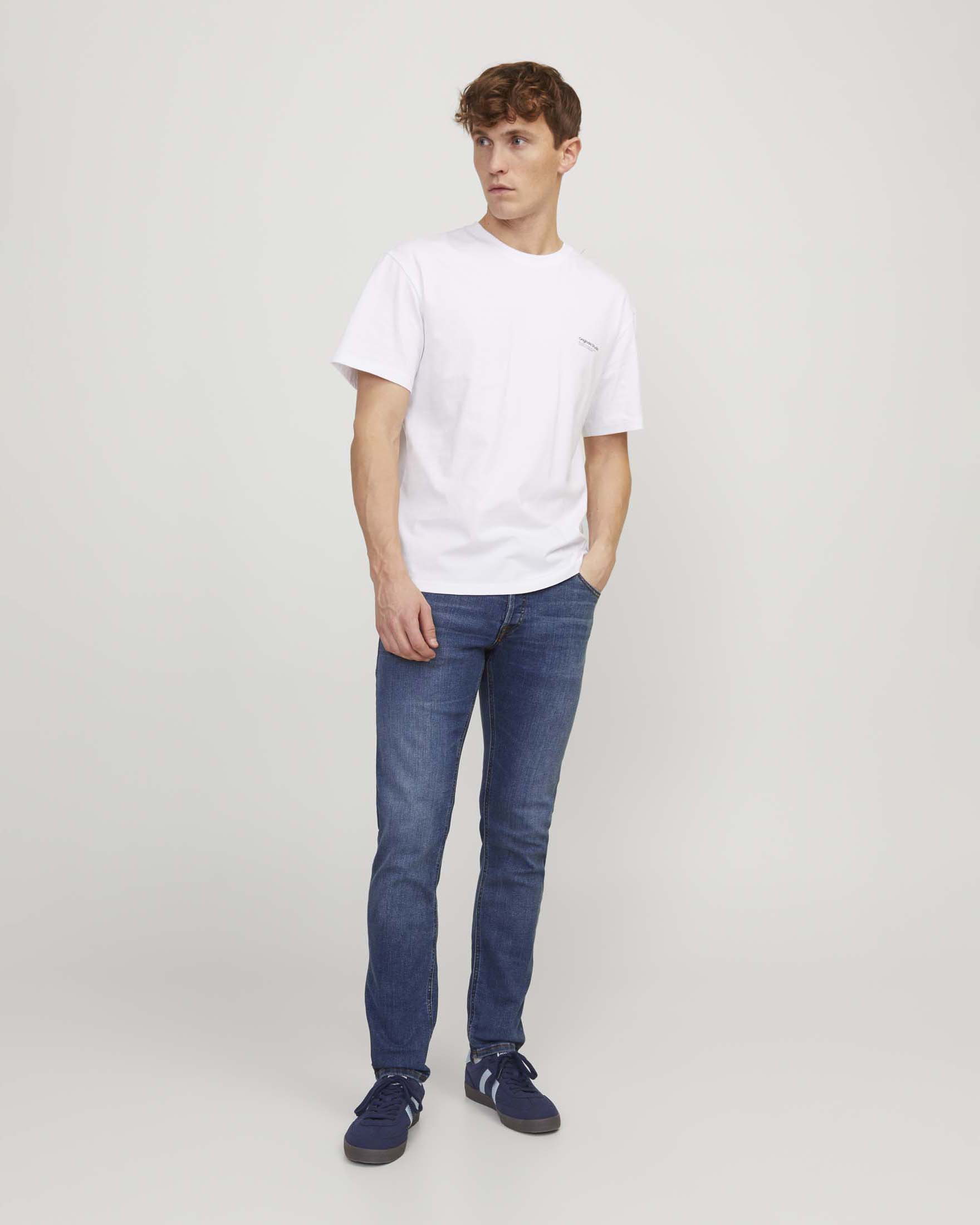 Jeans slim blu medium wash in cotone stretch con cuciture a contrasto