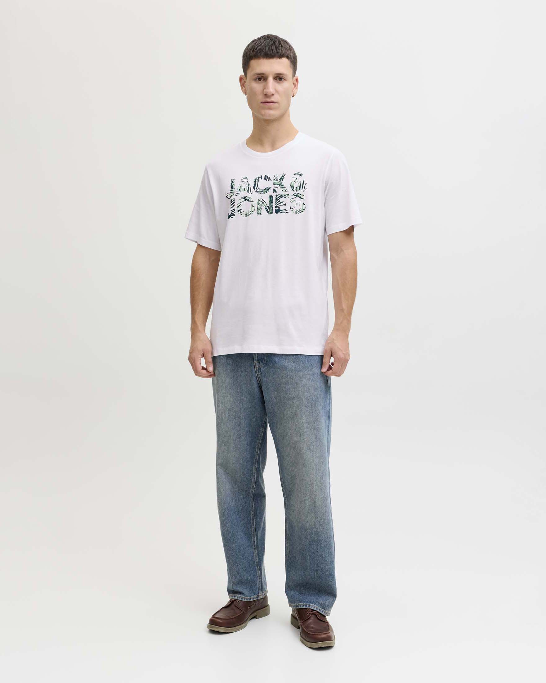 T-shirt Jack & Jones bianca in cotone con stampa logo frontale grafica