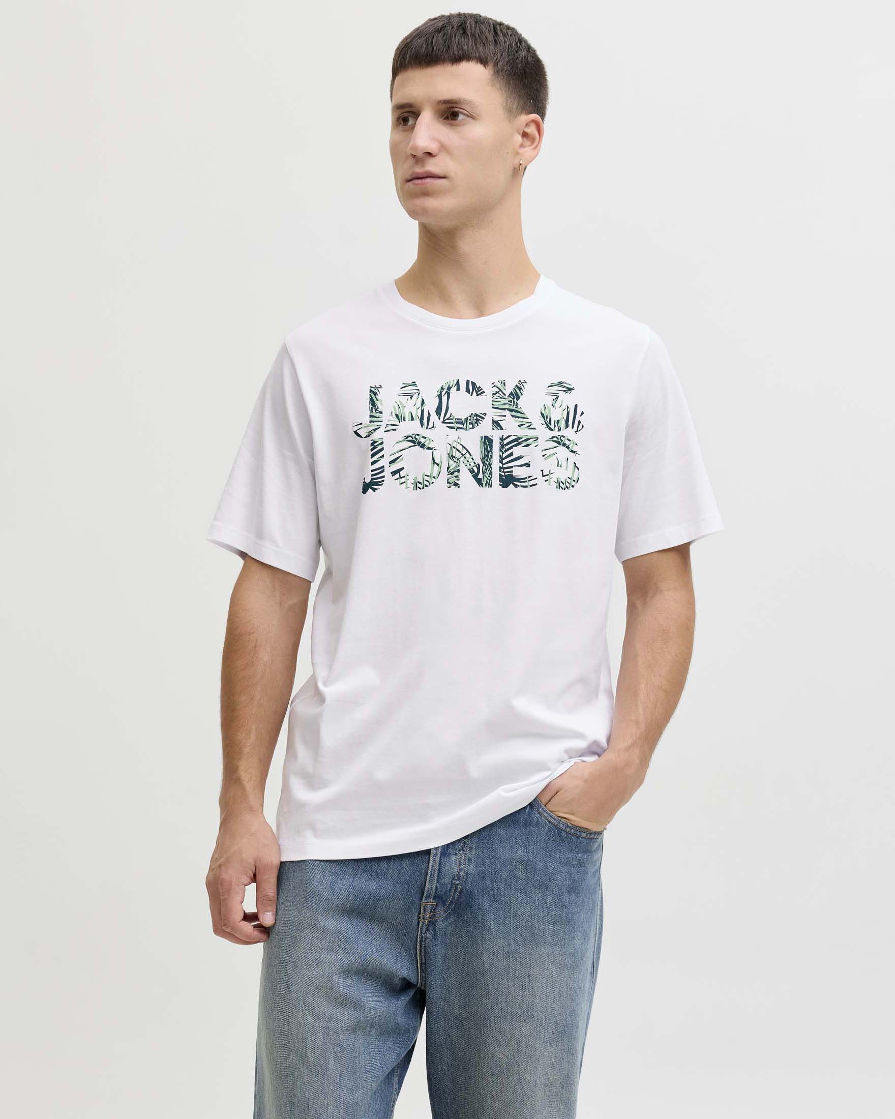 T-shirt Jack & Jones bianca in cotone con stampa logo frontale grafica image