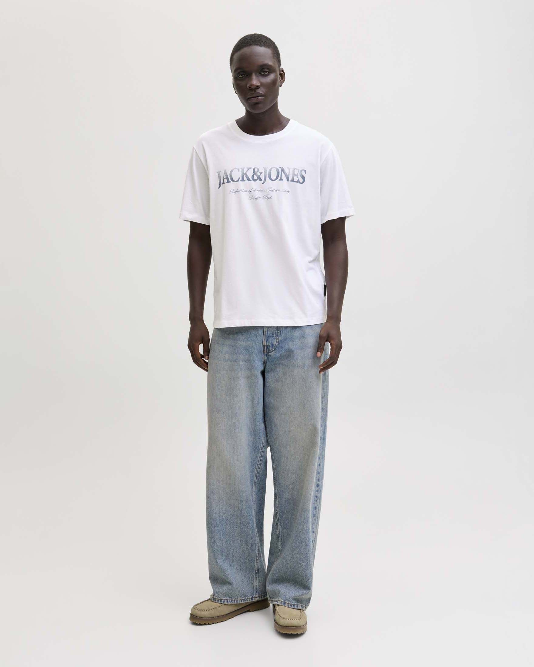 T-shirt mezza manica Jack & Jones bianca in cotone con stampa logo frontale