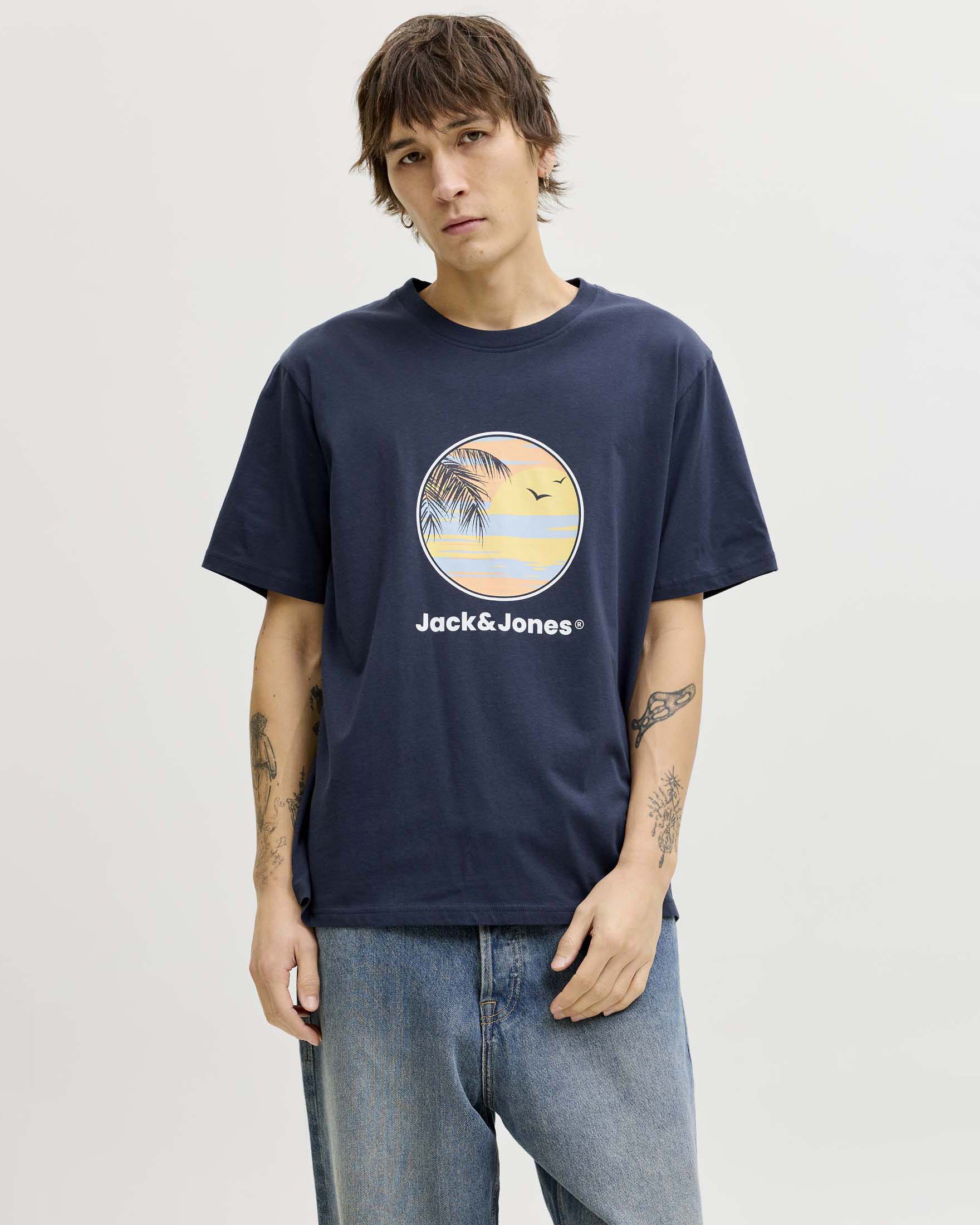T-shirt Jack & Jones blu in cotone con stampa frontale fotografica image