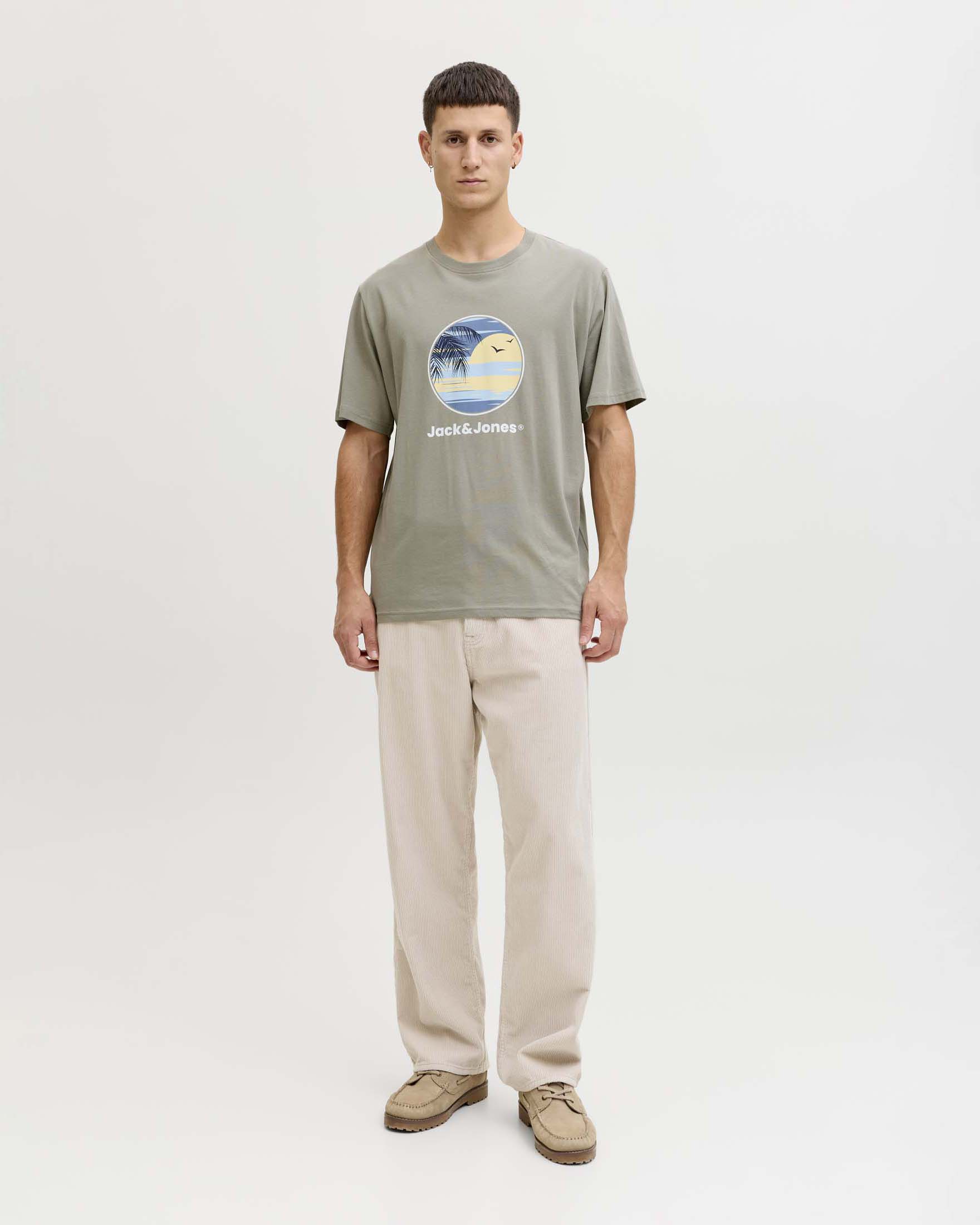 T-shirt Jack & Jones verde militare in cotone con stampa frontale fotografica
