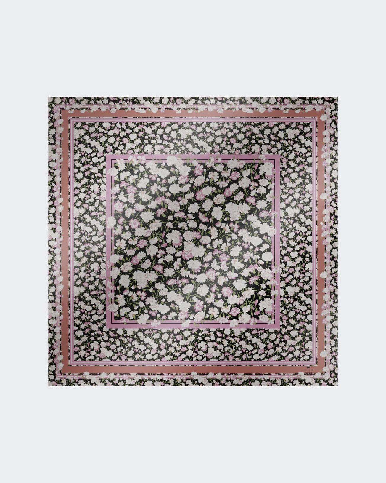 Foulard nero in twill di pura seta Weekend a fantasia floreale stampata