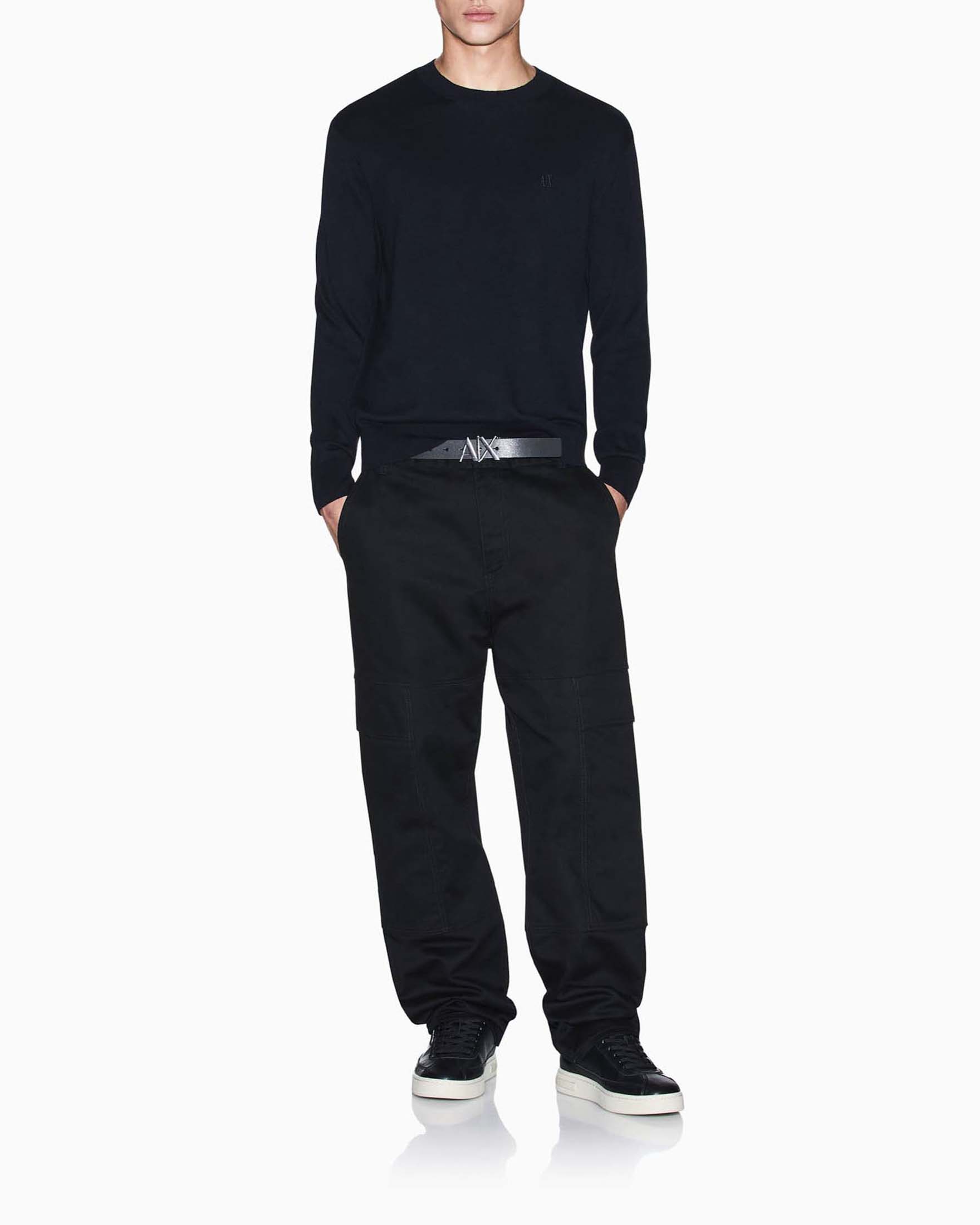 Maglia girocollo Exchane blu in misto cotone viscosa e seta