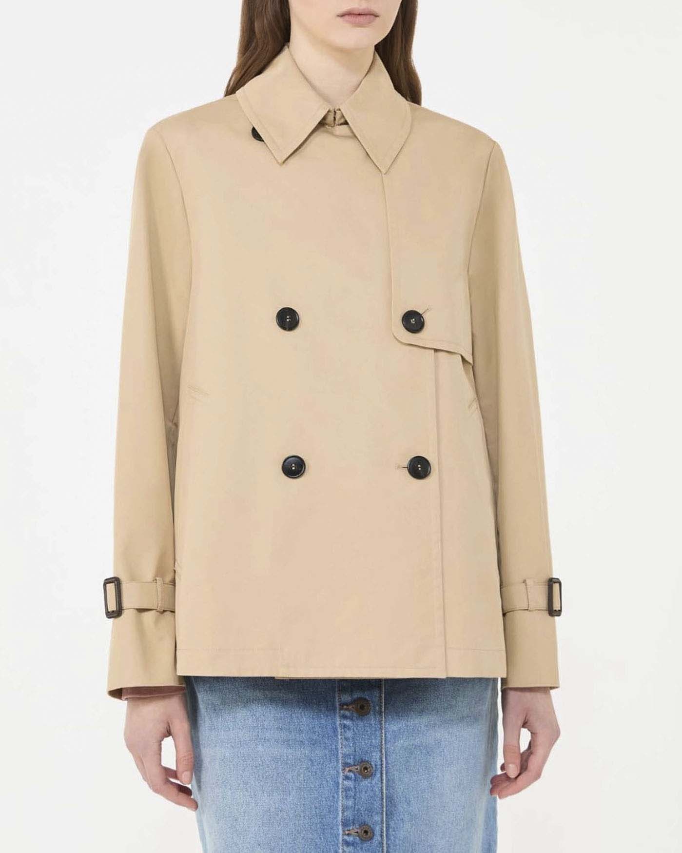 Trench corto beige Weekend Max Mara in gabardina di cotone antigoccia