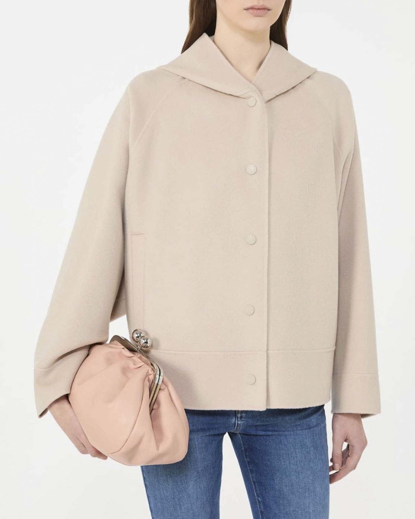 Cappotto corto boxy beige Weekend Max Mara in misto lana con cappuccio