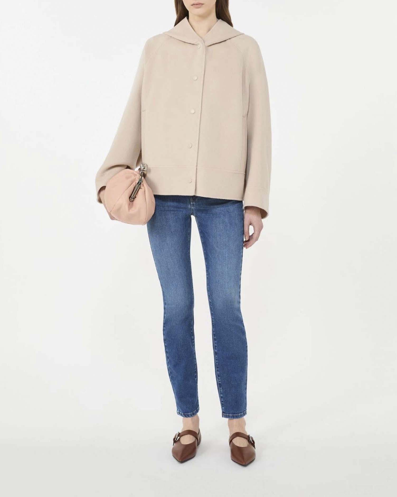 Cappotto corto boxy beige Weekend Max Mara in misto lana con cappuccio image