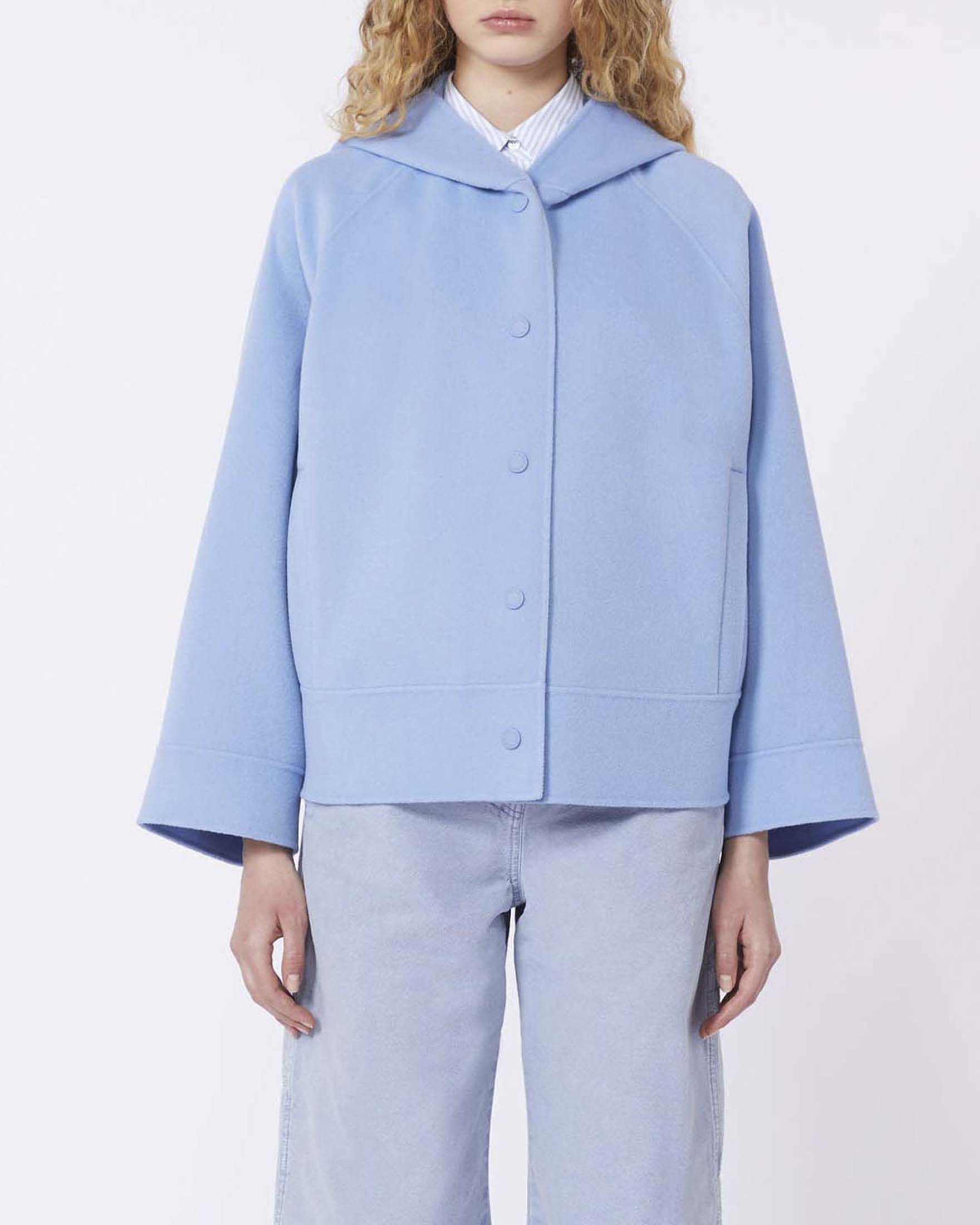 Cappotto corto boxy azzurro Weekend Max Mara in misto lana con cappuccio