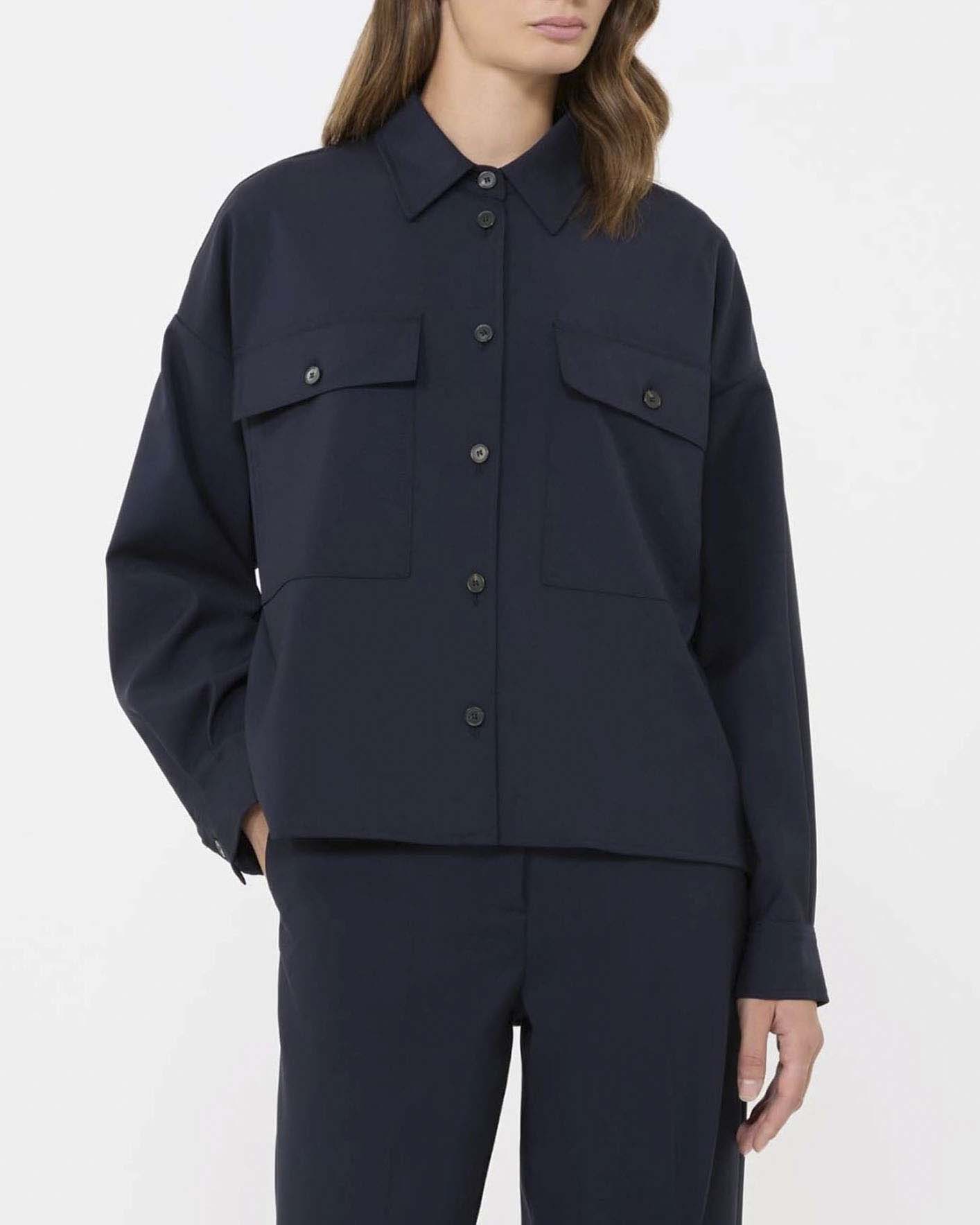 Shacket cropped blu Weekend Max Mara in tela di pura lana con doppia tasca sul petto