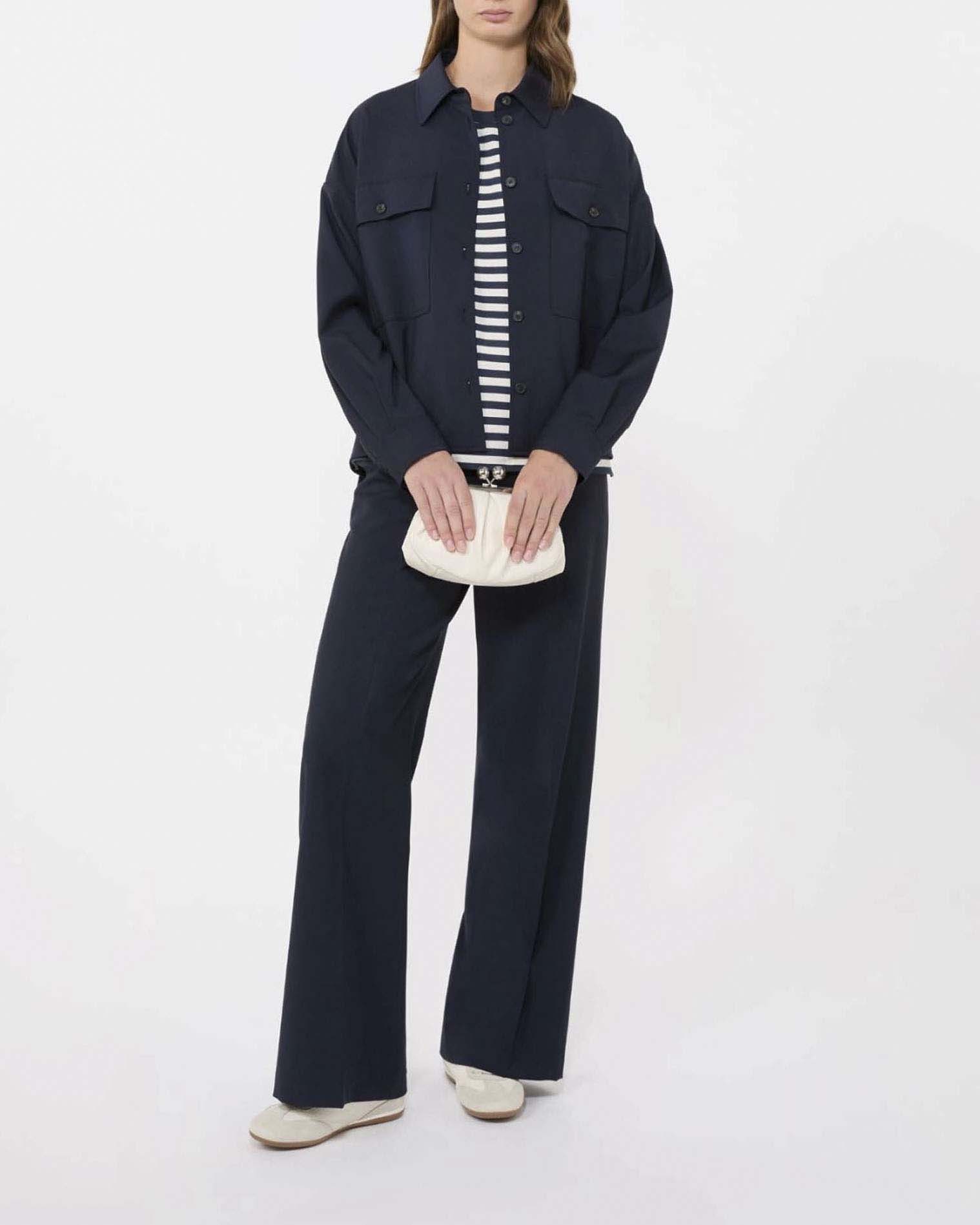 Shacket cropped blu Weekend Max Mara in tela di pura lana con doppia tasca sul petto image