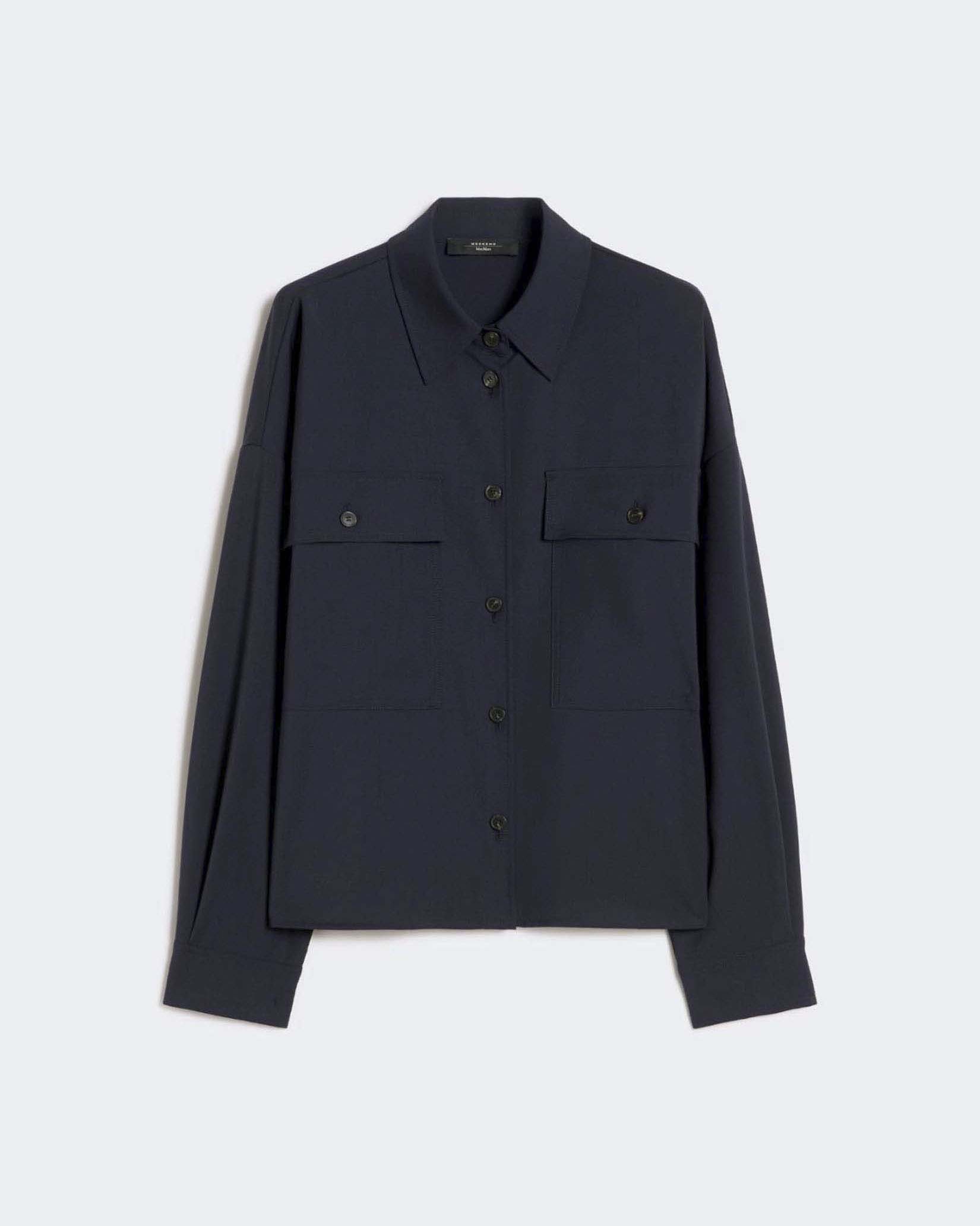 Shacket cropped blu Weekend Max Mara in tela di pura lana con doppia tasca sul petto