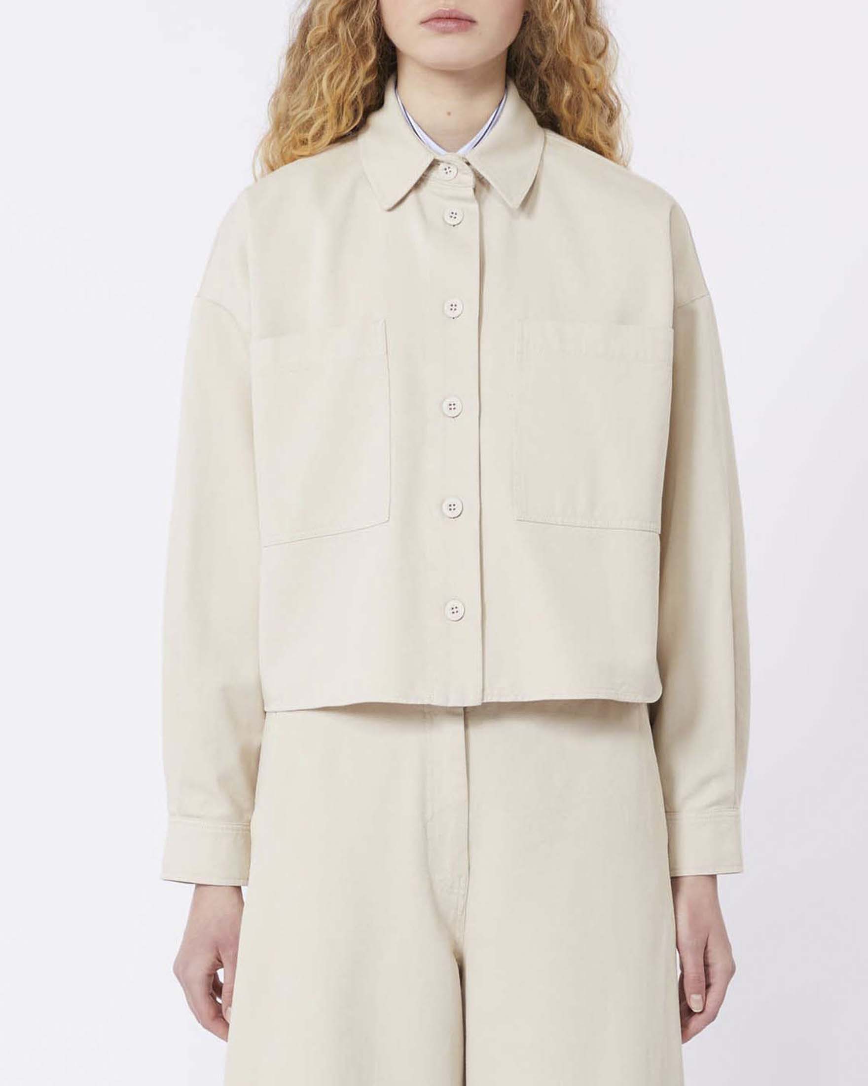 Giacca camicia color ecru Weekend Max Mara in cotone con fondo asimmetrico