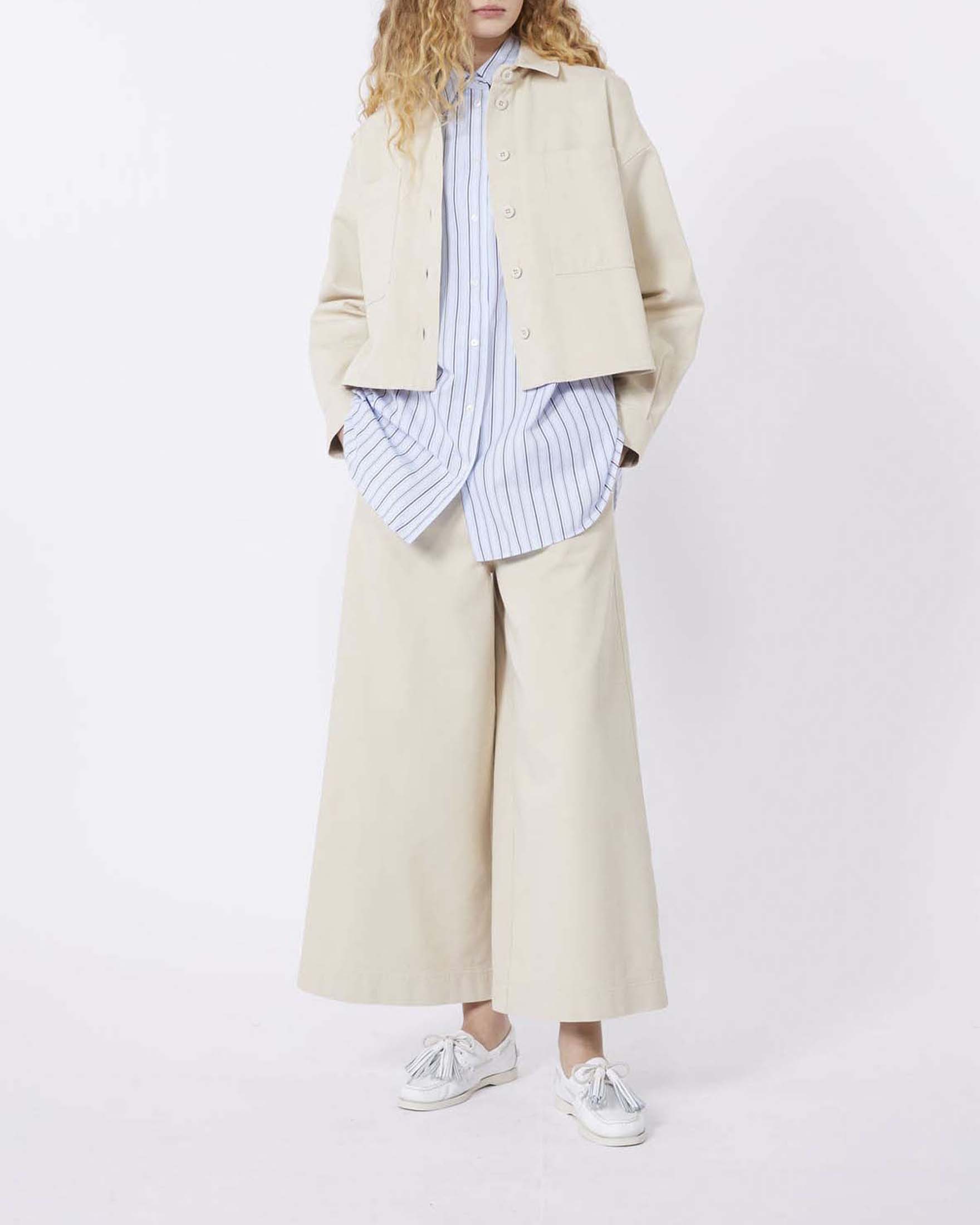 Giacca camicia color ecru Weekend Max Mara in cotone con fondo asimmetrico image