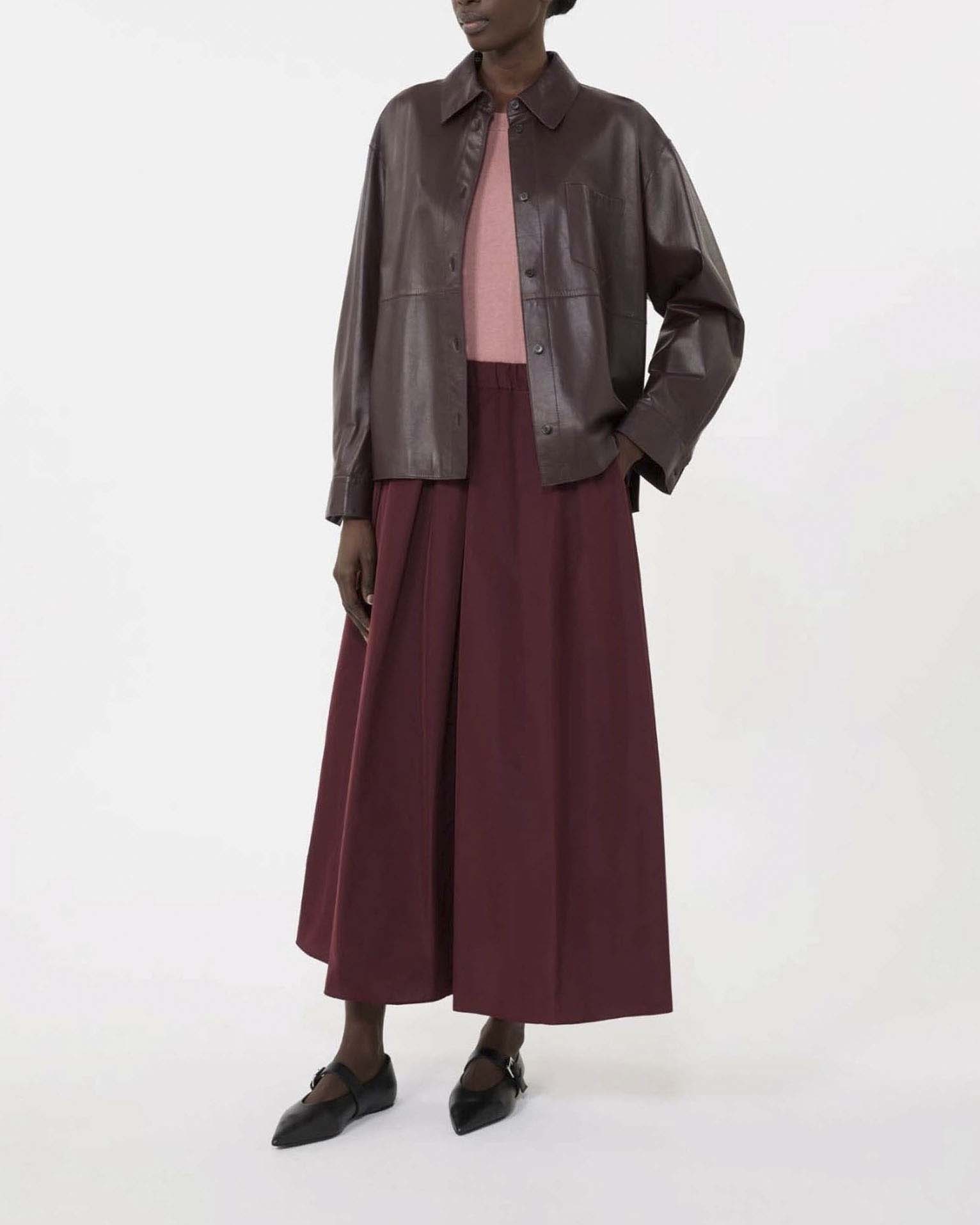 Gonna lunga bordeaux Weekend Max Mara in taffettà di misto cotone con elastico inserito in vita