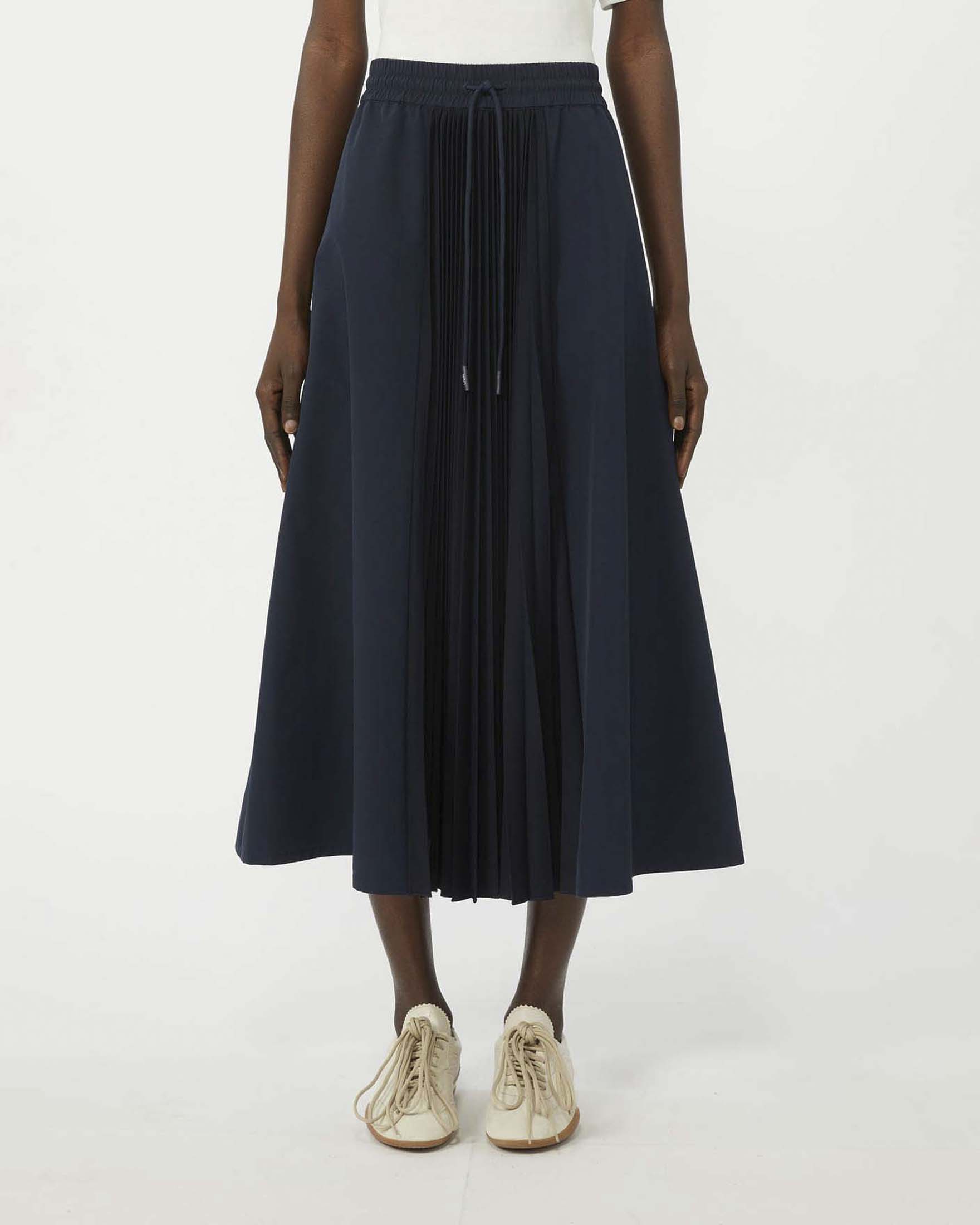 Gonna midi blu a ruota Weekend Max Mara in popeline di cotone con faldoni image