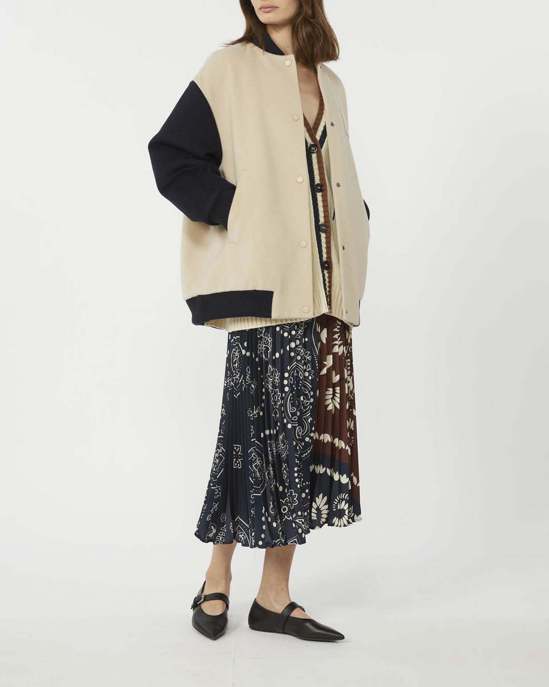Gonna midi blu e coccio Weekend Max Mara plissé con motivo bandana stampato all over