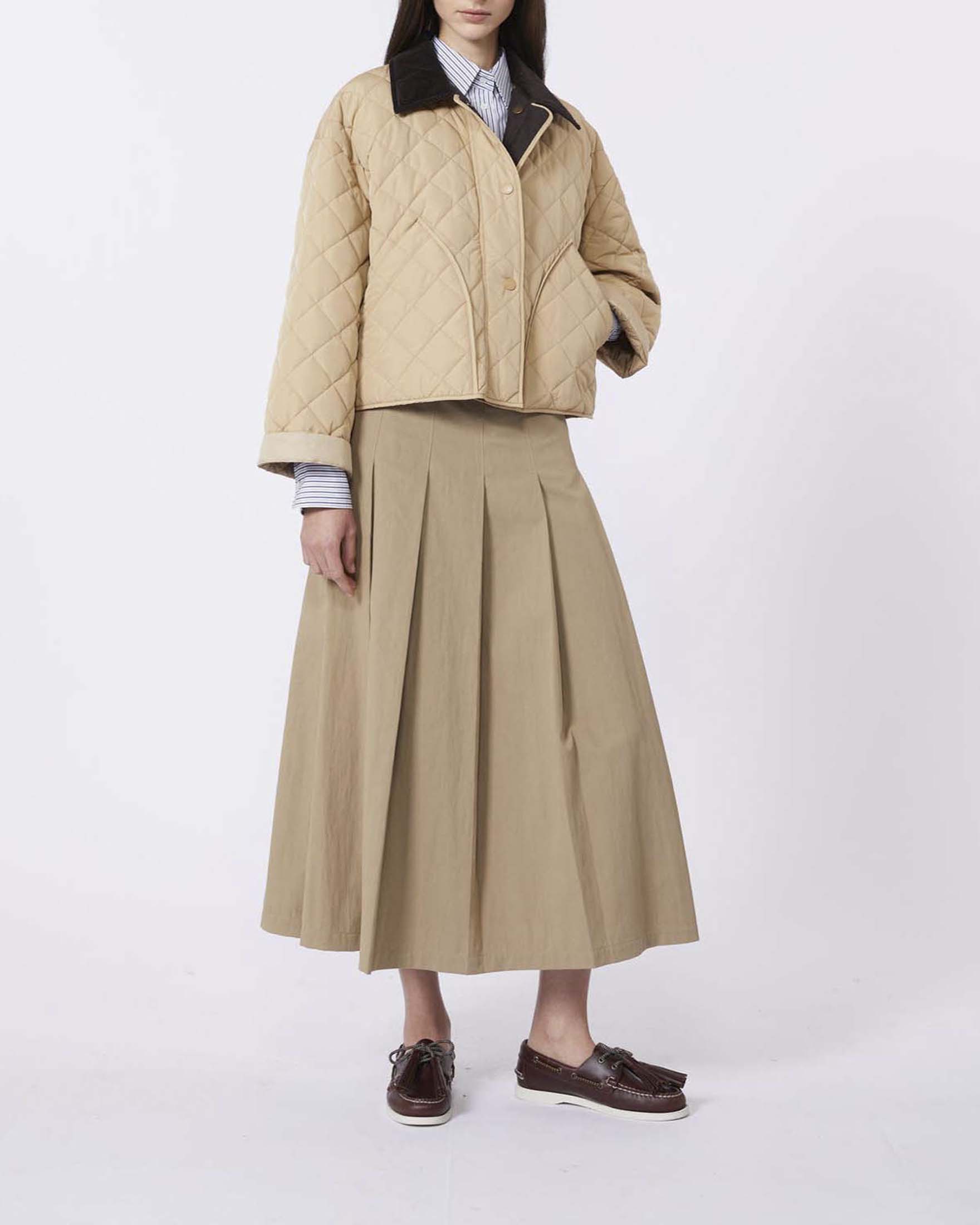 Gonna midi beige Weekend in gabardina di misto cotone con pieghe