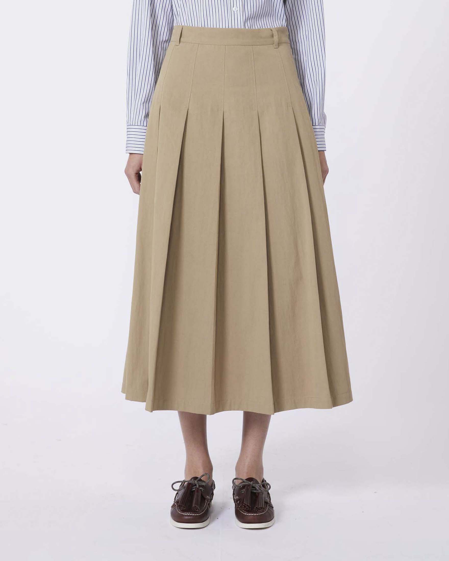 Gonna midi beige Weekend Max Mara in gabardina di misto cotone con pieghe image