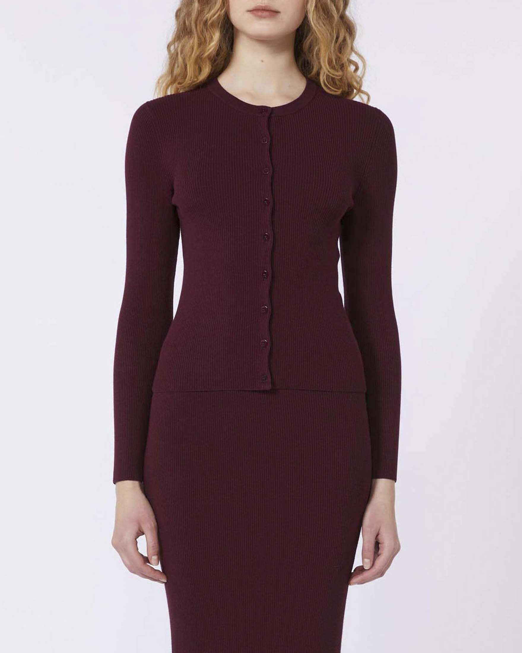 Cardigan bordeaux Weekend Max Mara in viscosa a costine