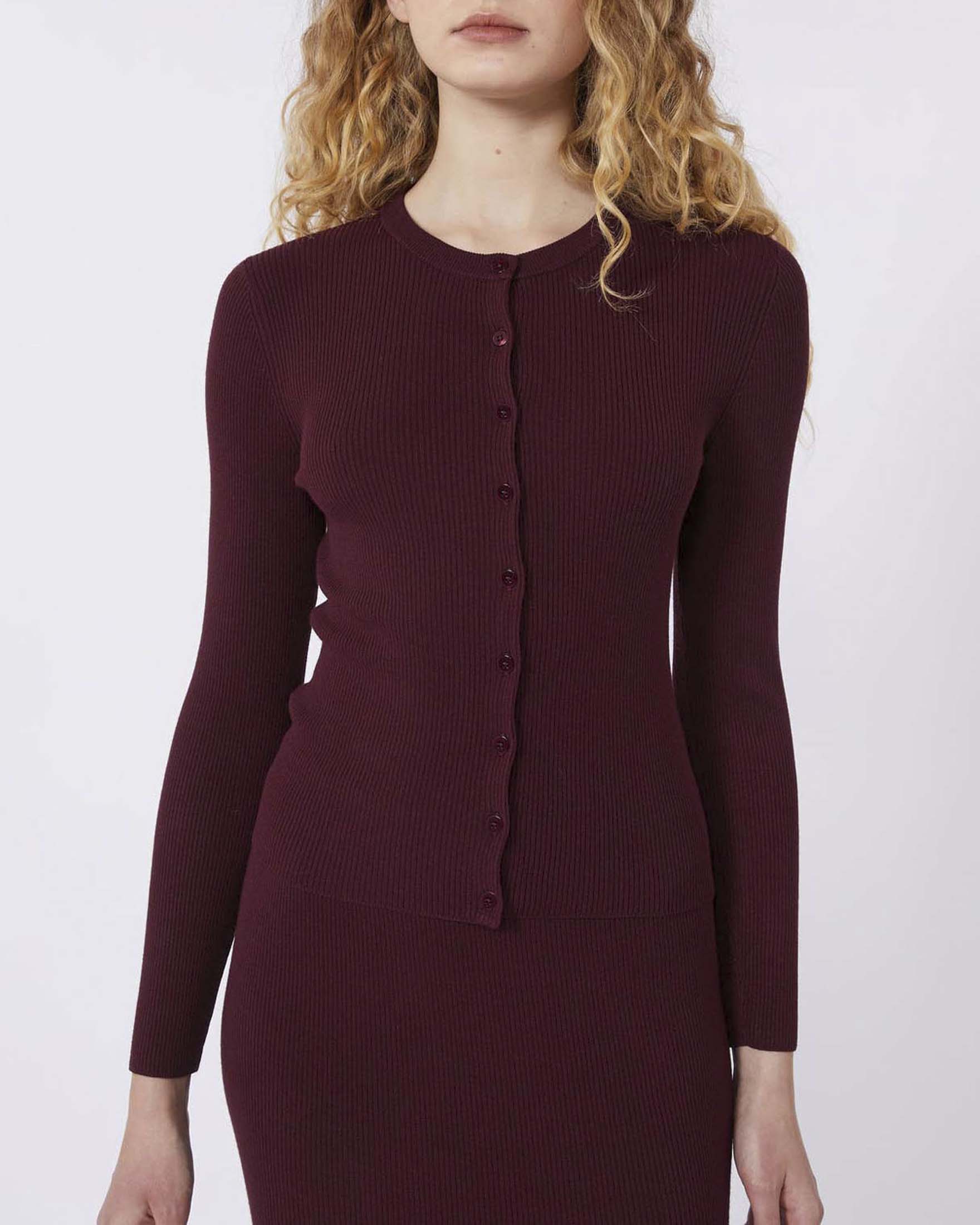 Cardigan bordeaux Weekend Max Mara in viscosa a costine