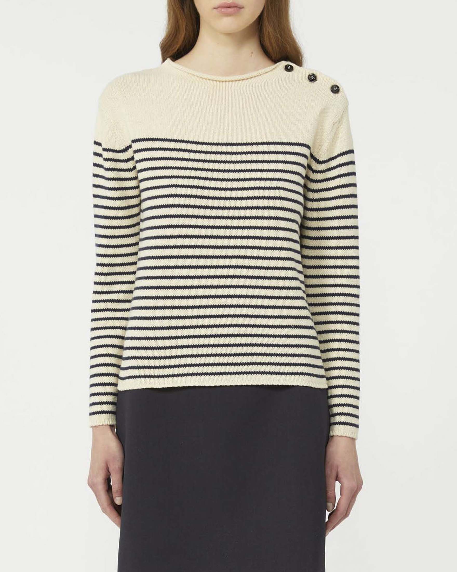 Maglia a righe bianche e blu Weekend Max Mara in cotone con chiusura a bottoni sulla spalla