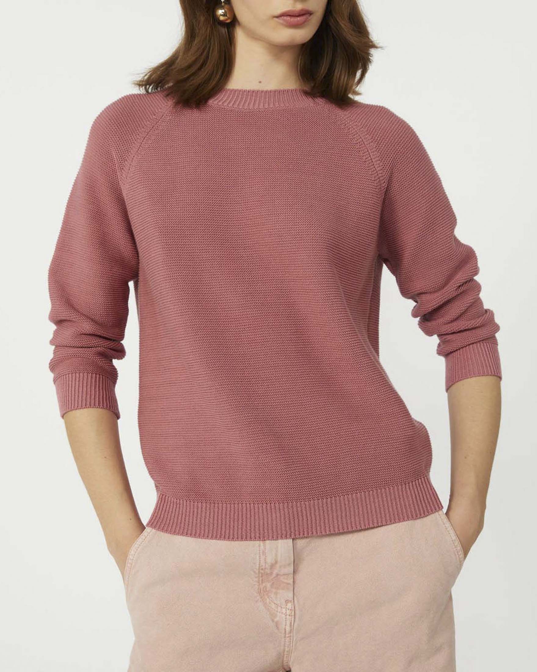 Maglia girocollo rosa antico Weekend Max Mara in puro cotone con maniche a tre quarti