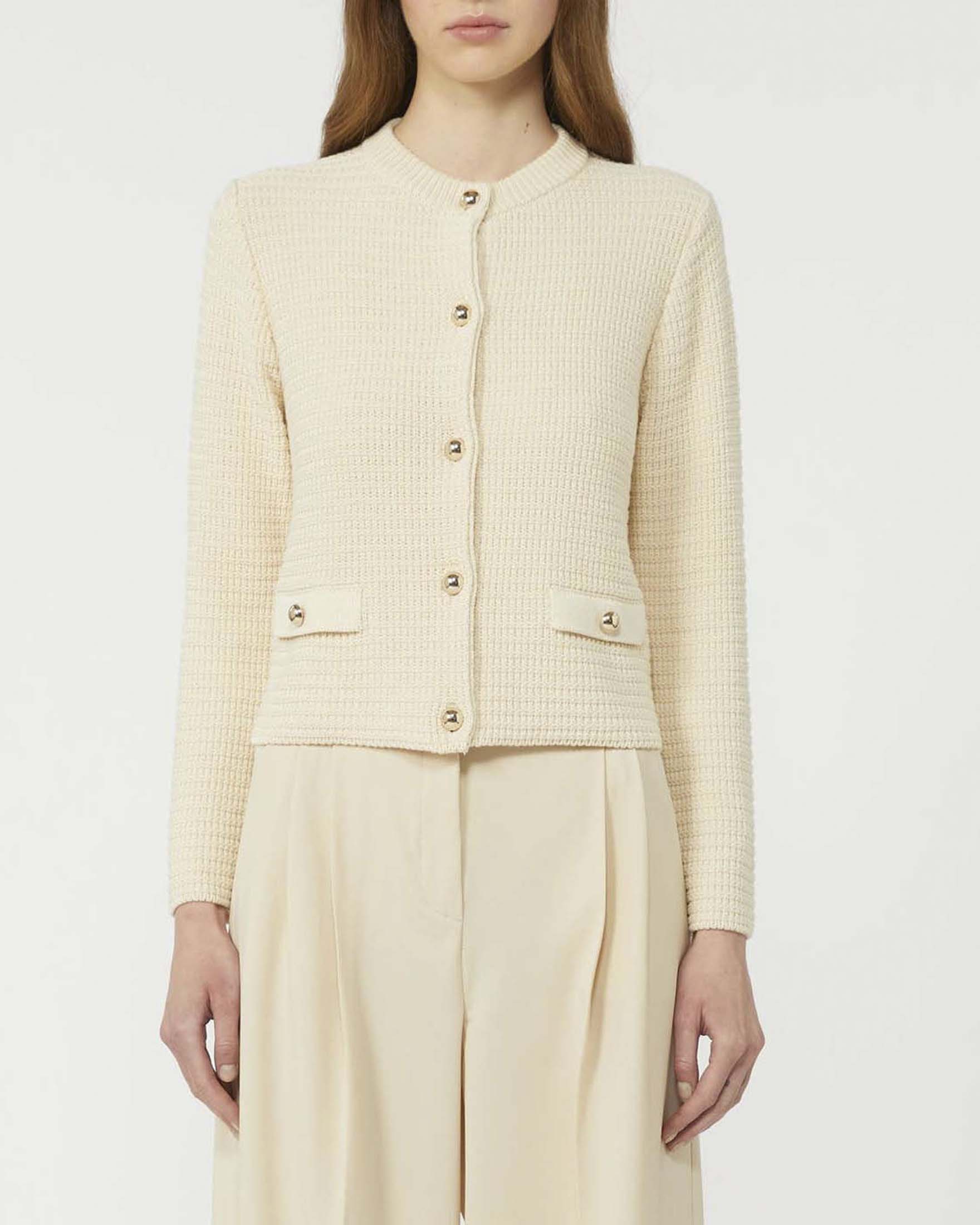 Cardigan cropped avorio Weekend Max Mara in cotone lavorato a punto Links