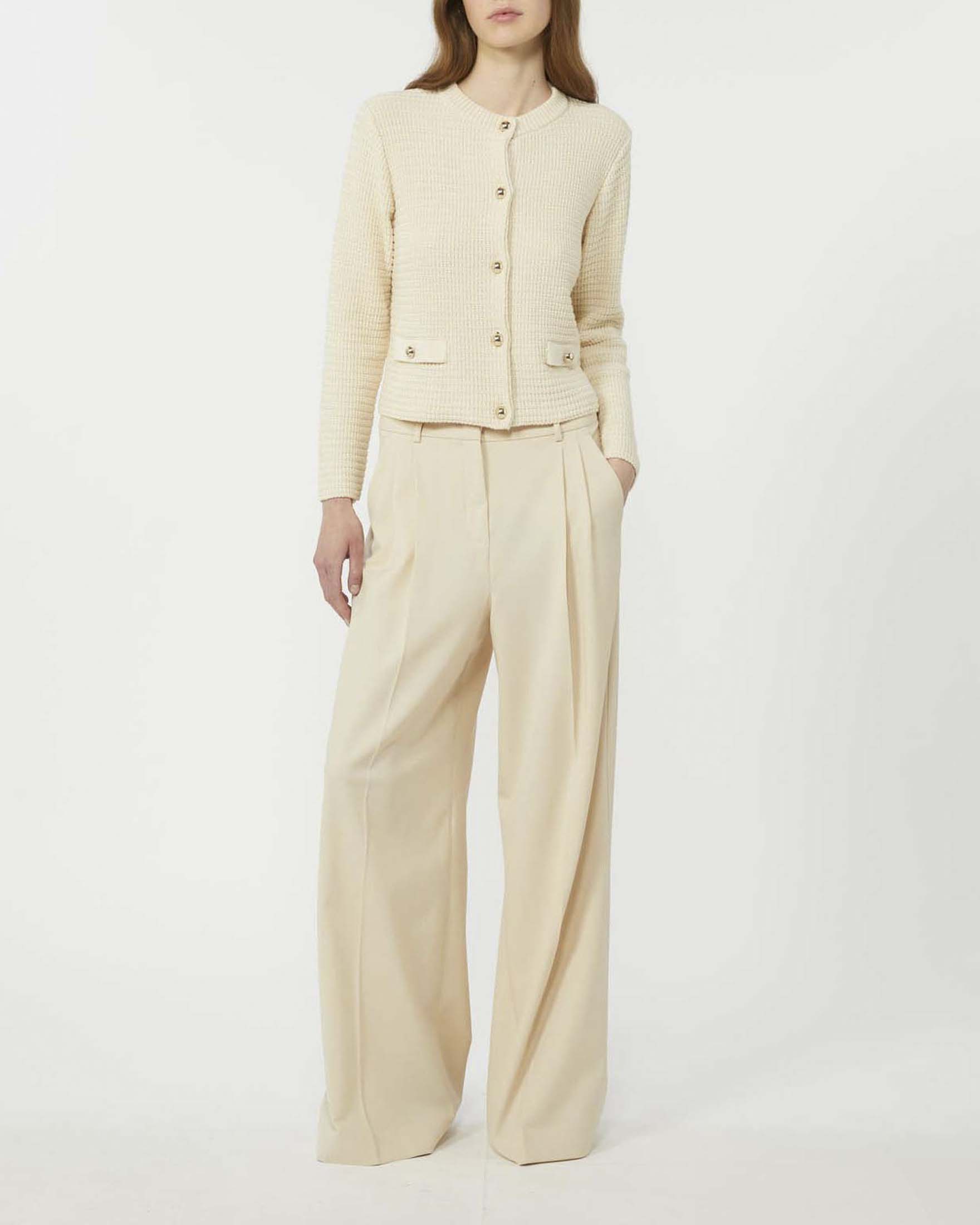 Cardigan cropped avorio Weekend Max Mara in cotone lavorato a punto Links image