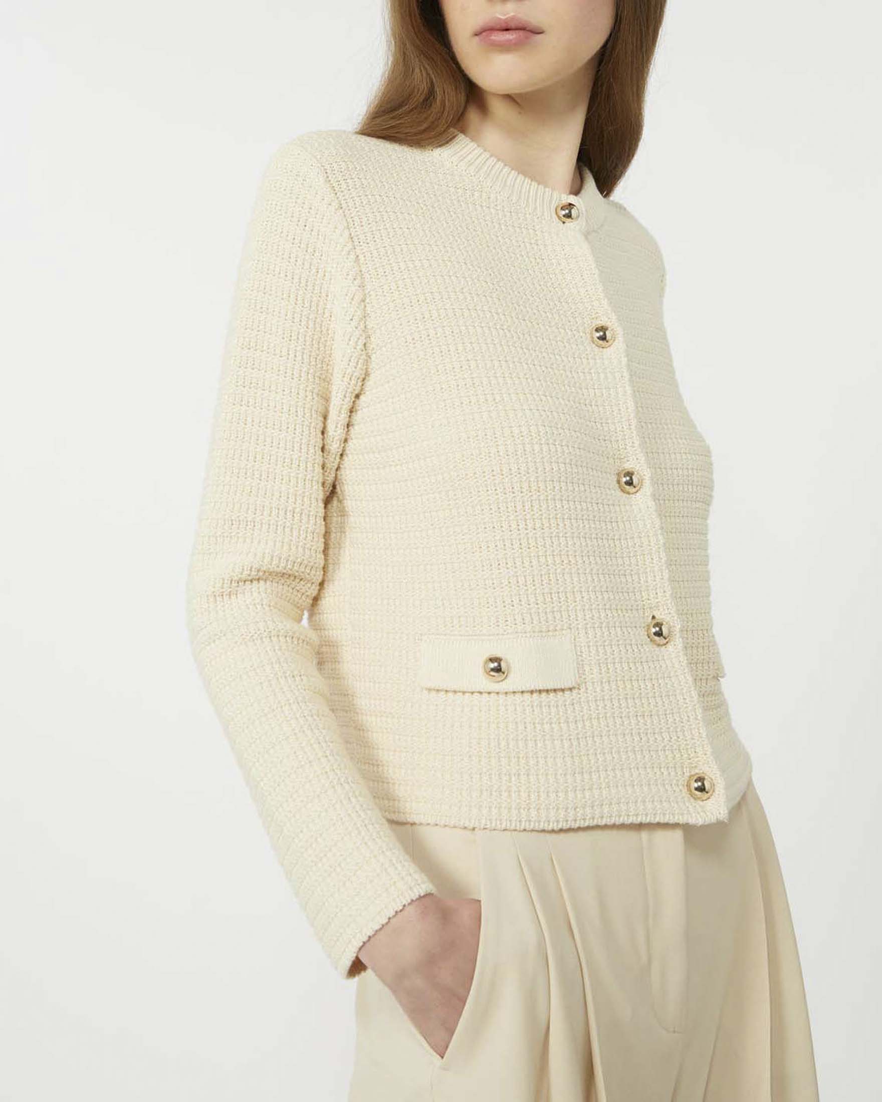 Cardigan cropped avorio Weekend Max Mara in cotone lavorato a punto Links