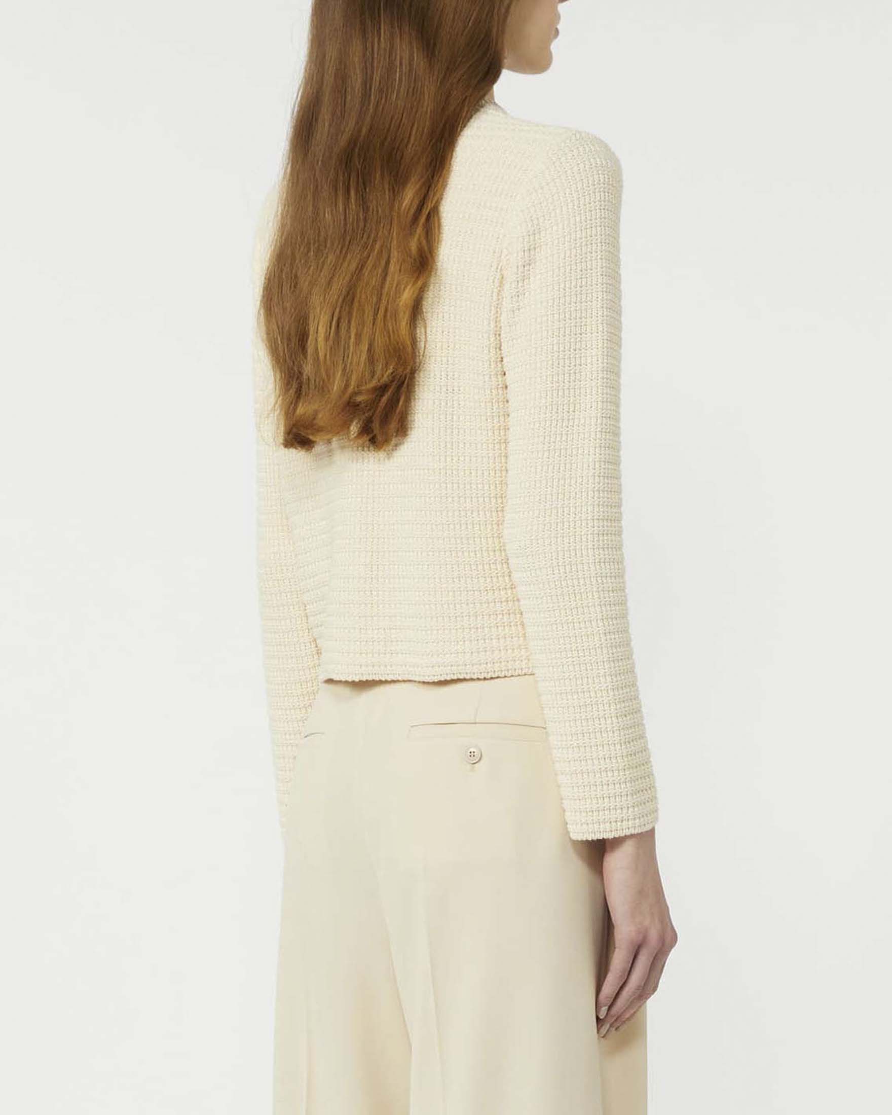 Cardigan cropped avorio Weekend Max Mara in cotone lavorato a punto Links