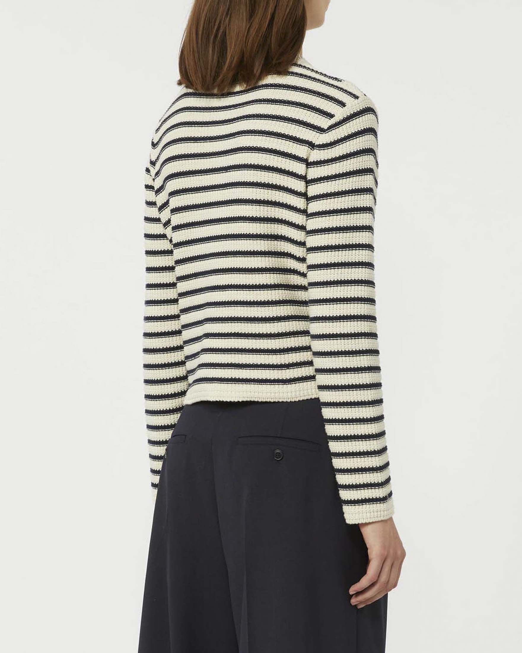 Cardigan cropped a righe avorio e blu Weekend Max Mara in cotone lavorato a punto Links