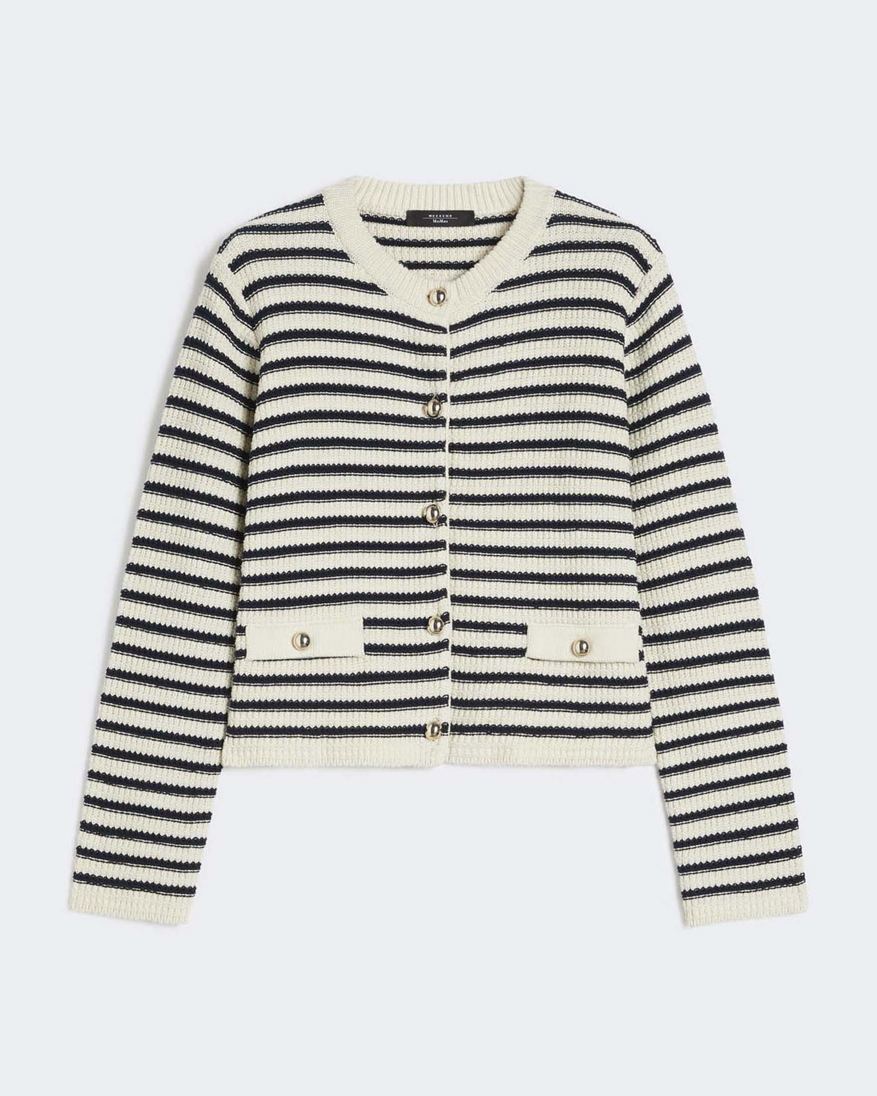 Cardigan cropped a righe avorio e blu Weekend Max Mara in cotone lavorato a punto Links