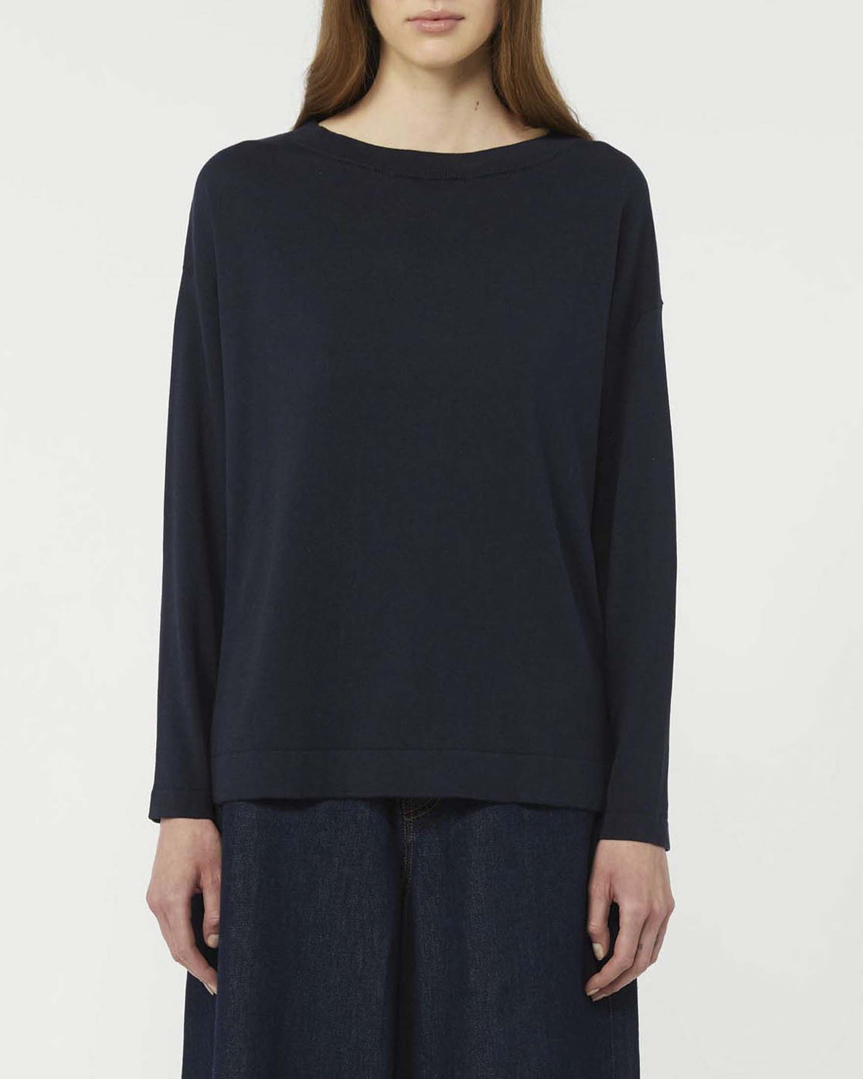 Maglia girocollo blu Weekend Max Mara in misto seta e cotone